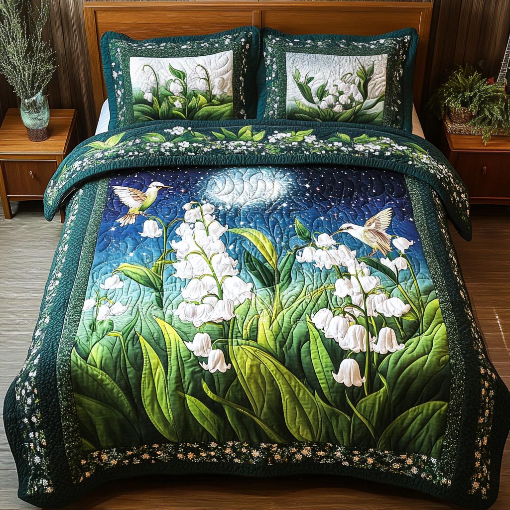 Lily Hummingbird Quilted Bedding Set Lily Hummingbird Vista Bird Watcher Gift Ideas - Tradiviet