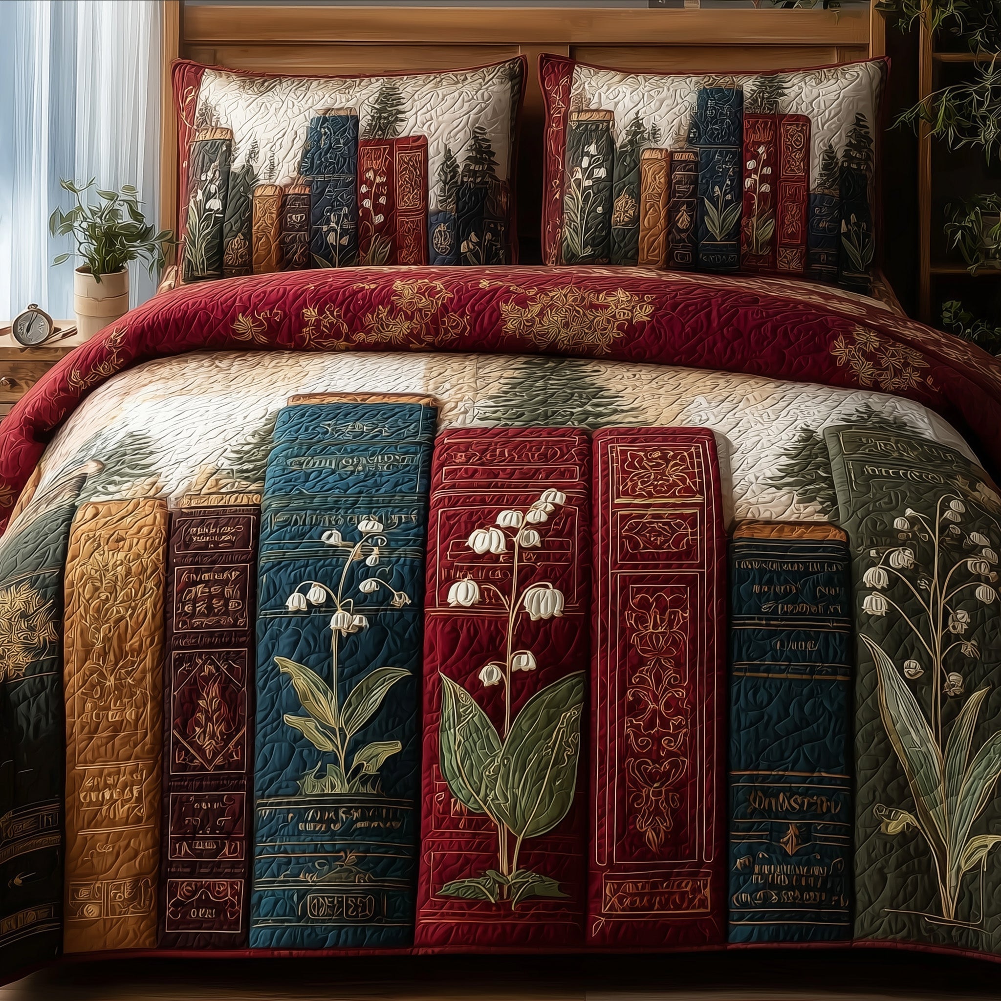Lily Of The Valley Bookworm Quilted Bedding Set Lily Valley Homeware Gift For Lily Bookworm - Tradiviet