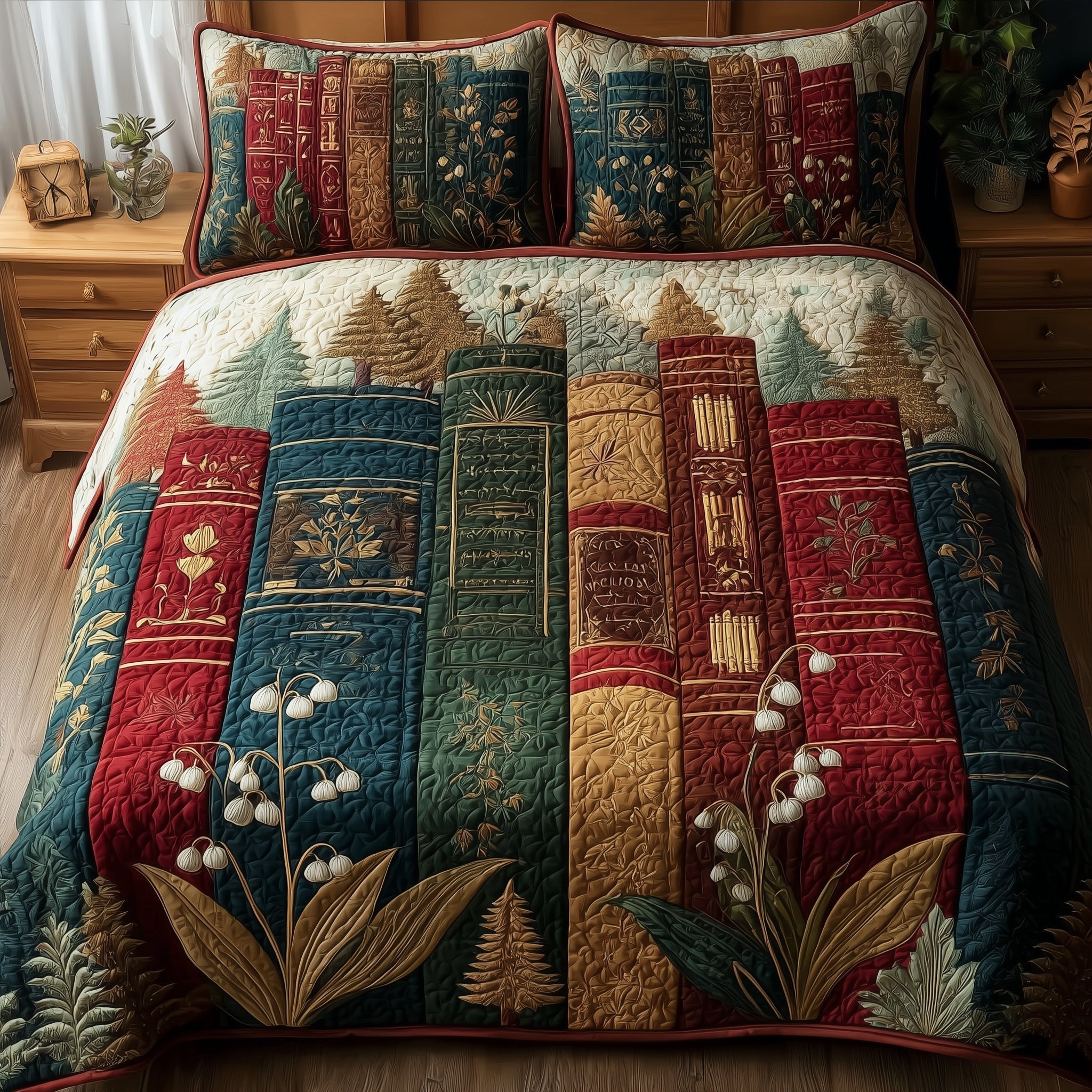 Lily Of The Valley Bookworm Quilted Bedding Set Lily Valley Textile Gift For Valley Bookworm - Tradiviet