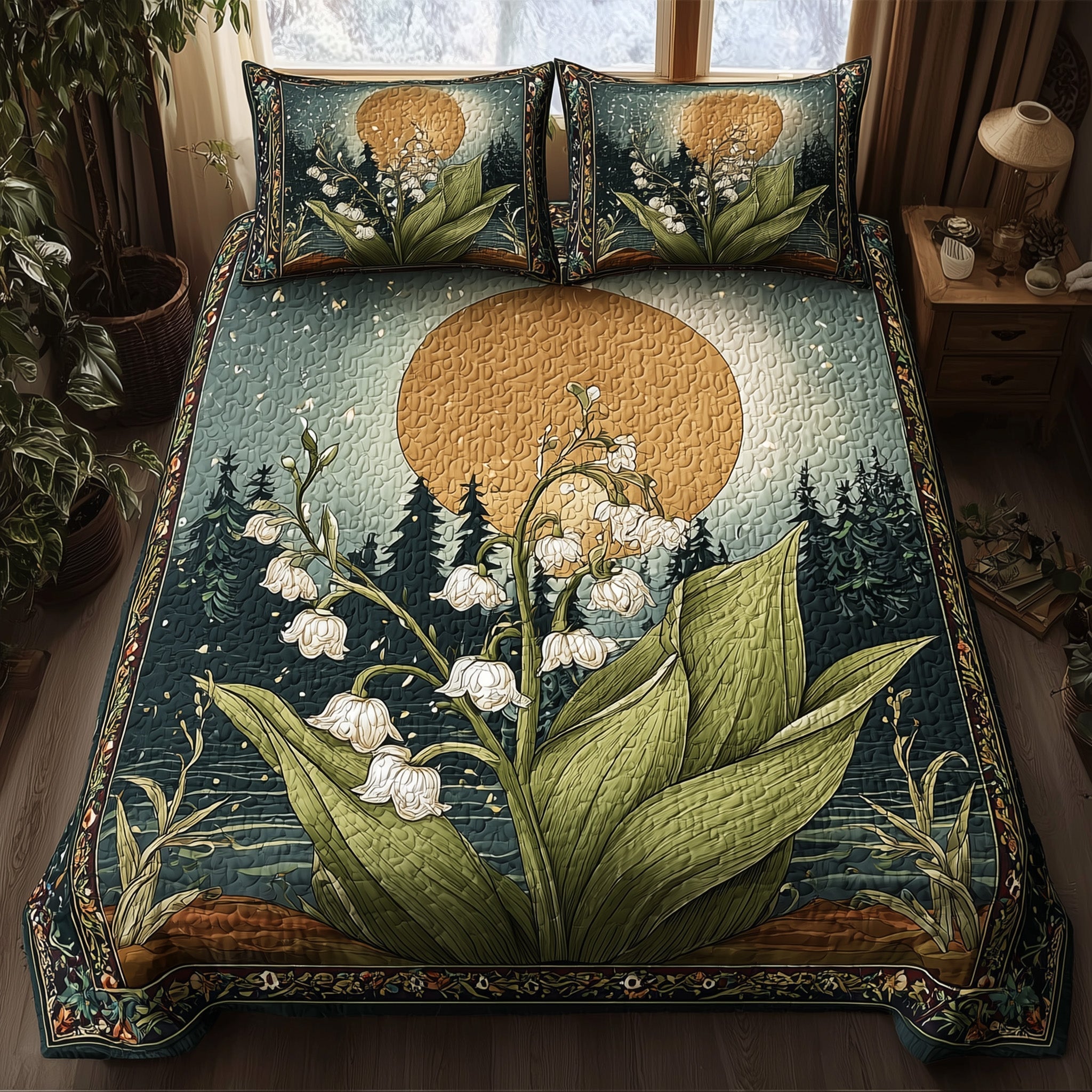 Lily Of The Valley Haven Quilted Bedding Set Lily Valley Collection Gift For Valley Haven - Tradiviet