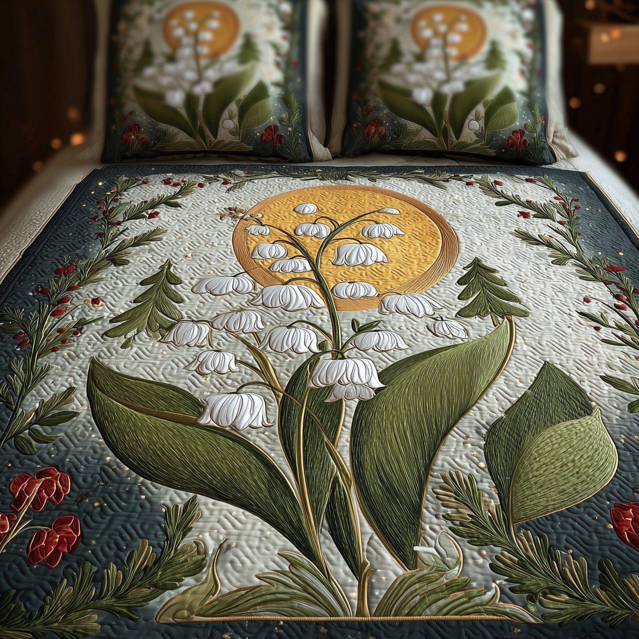 Lily Of The Valley Quilted Bedding Set Lily Valley Beauty Gift For Lily Family - Tradiviet