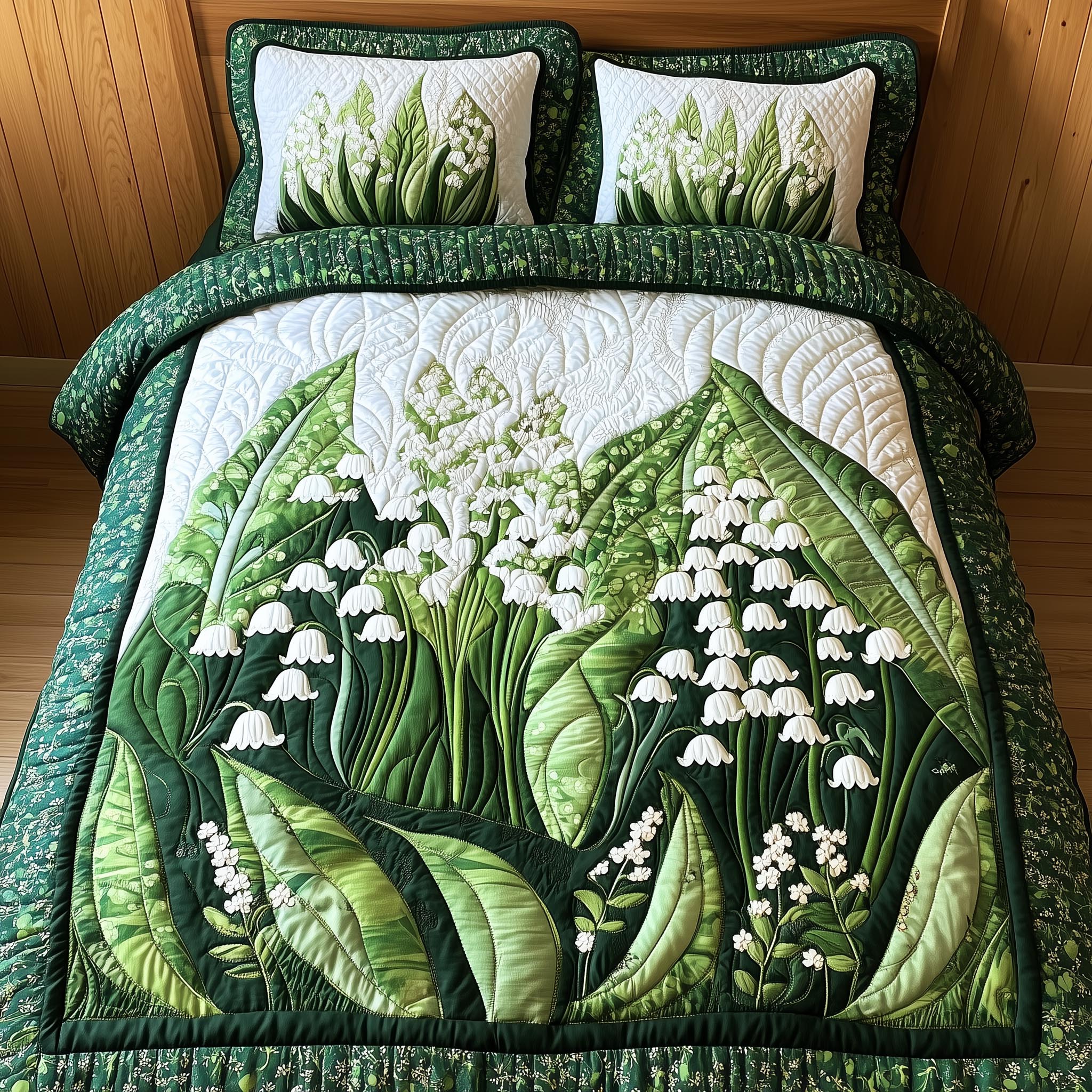 Lily Of The Valley Quilted Bedding Set Lily Valley Farmhouse Gift For Valley Fans - Tradiviet
