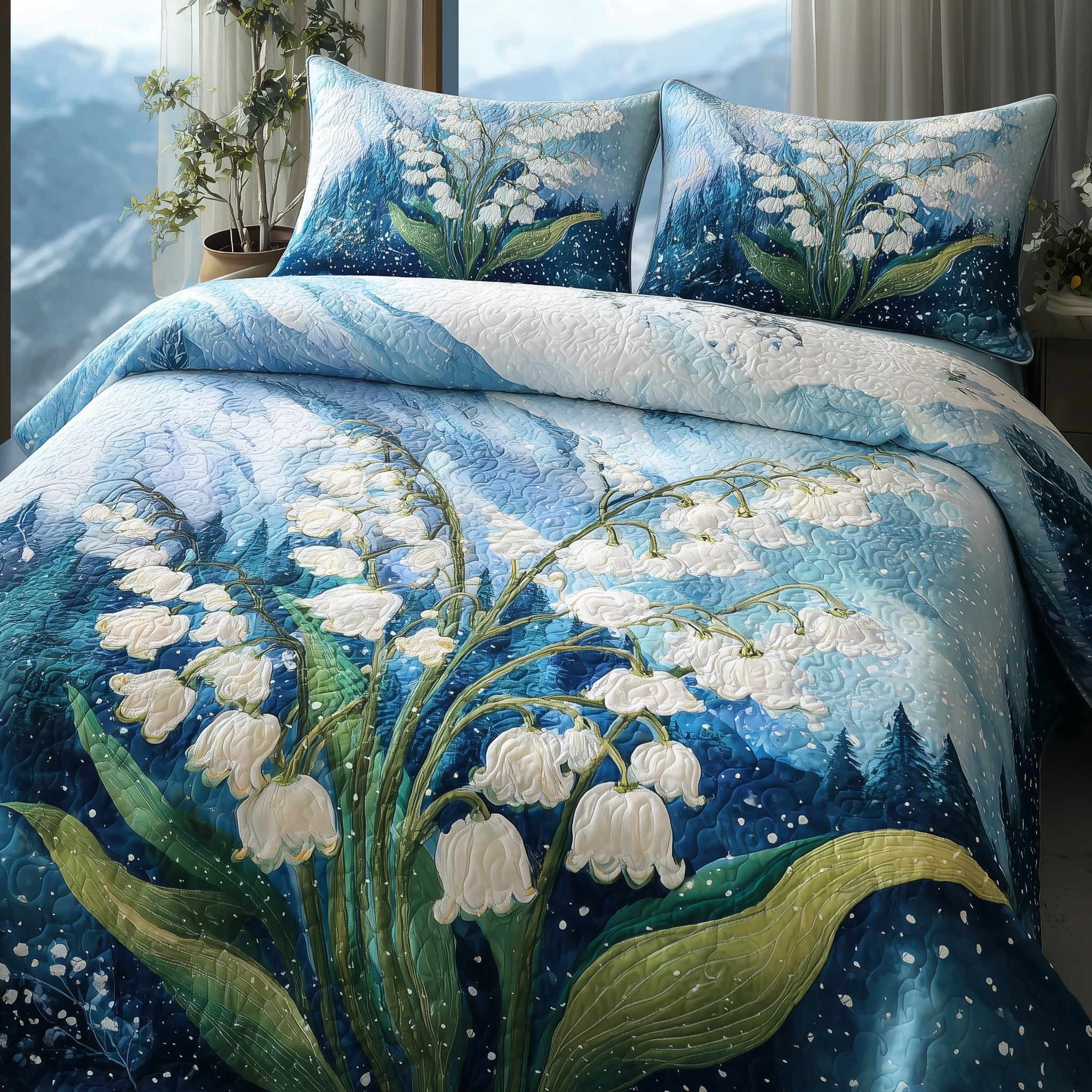 Lily of The Valley Quilted Bedding Set Lily Valley Layer Gift For Lily Valley - Tradiviet