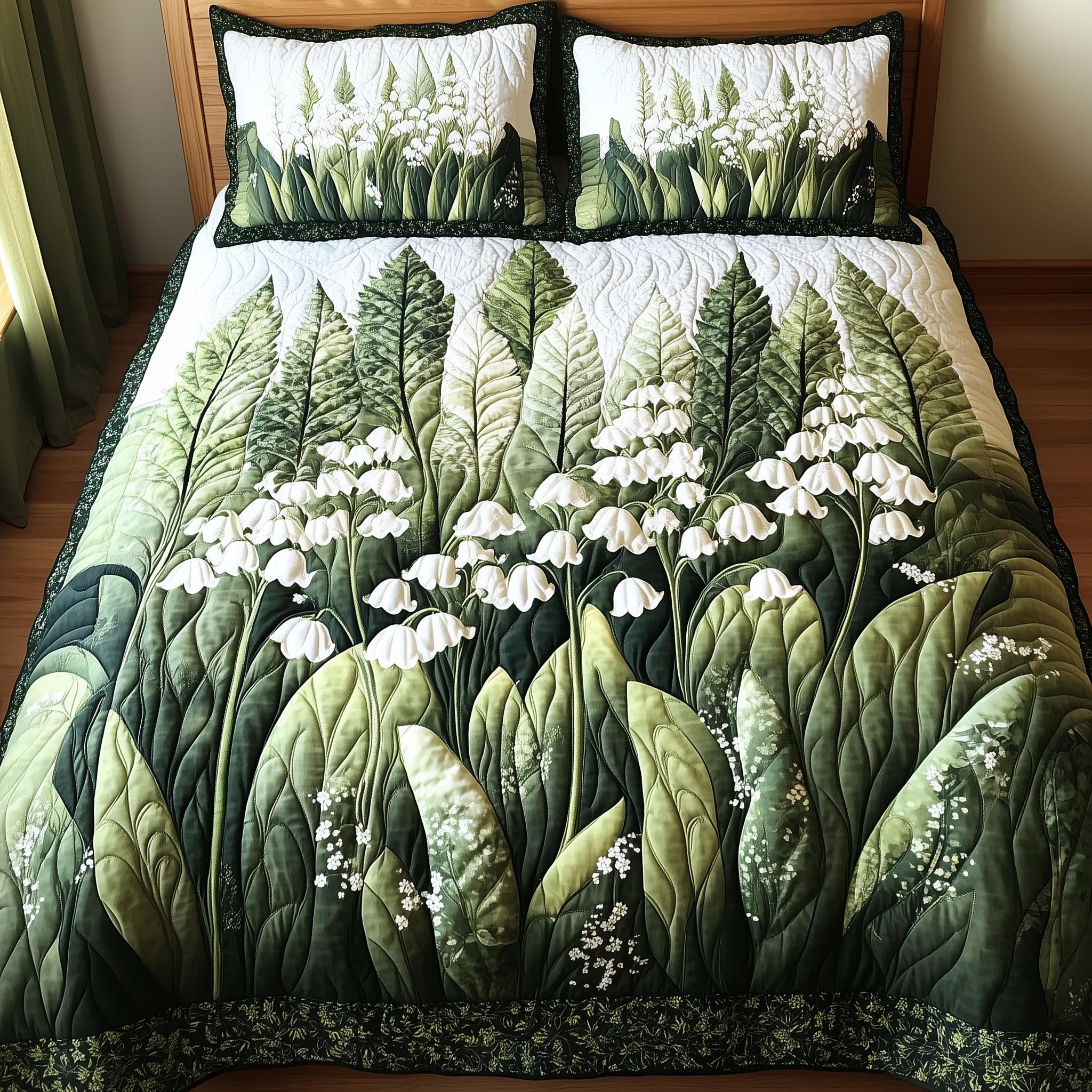 Lily Of The Valley Quilted Bedding Set Lily Valley Nature Gift For Lily Fans - Tradiviet