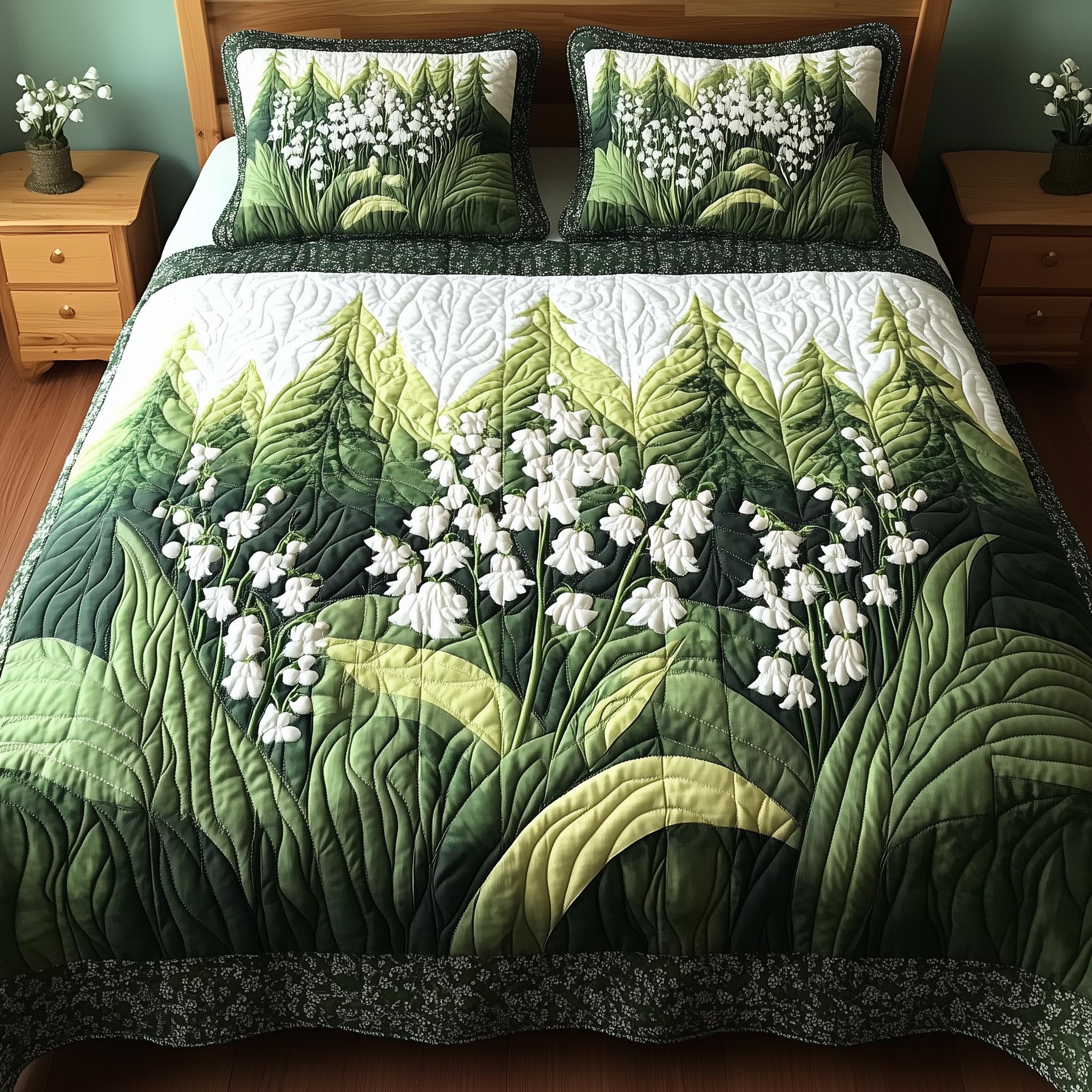 Lily Of The Valley Quilted Bedding Set Lily Valley Stitch Gift For Lily Lovers - Tradiviet