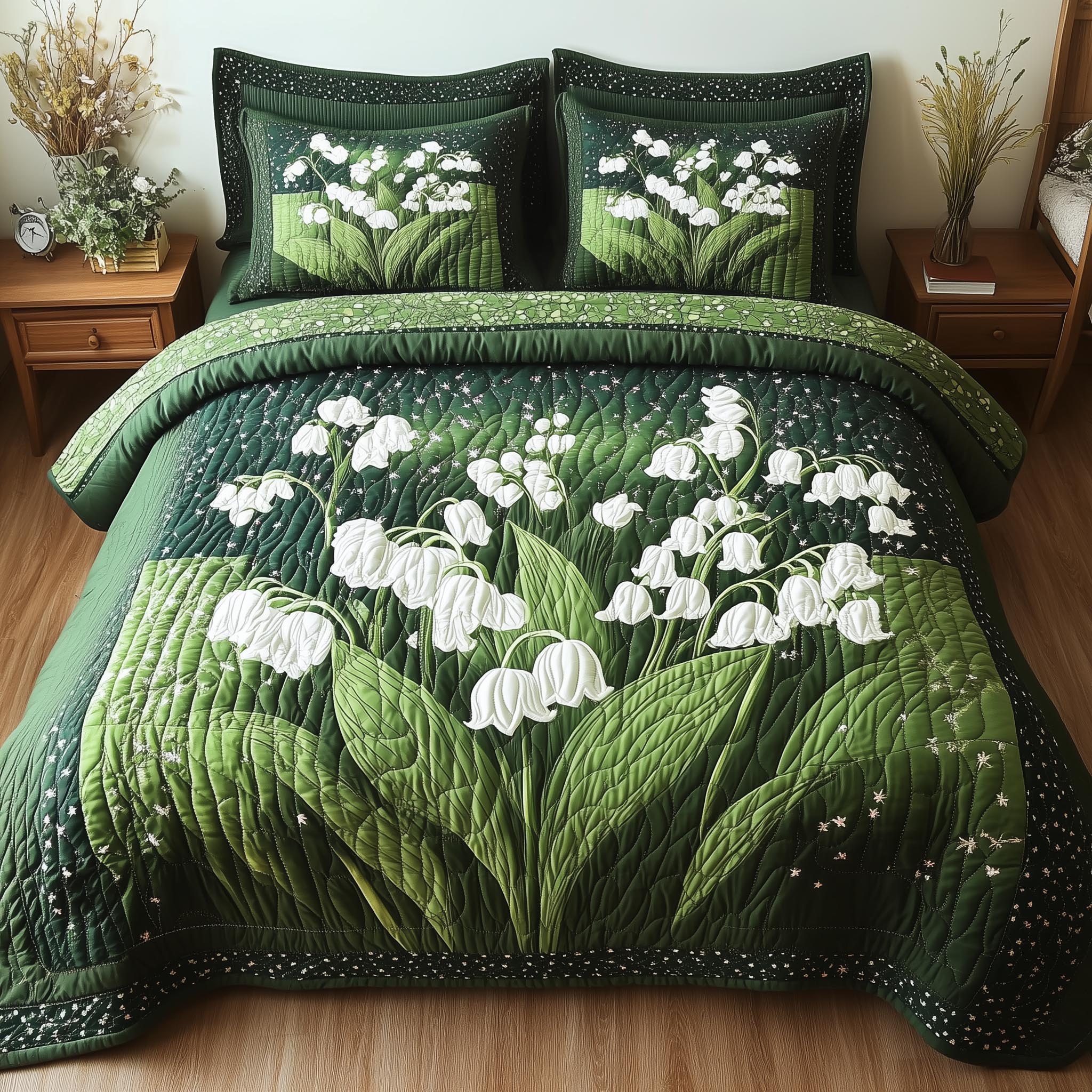 Lily Of The Valley Vibe Quilted Bedding Set Lily Valley Cozy Gift For Valley Vibe - Tradiviet