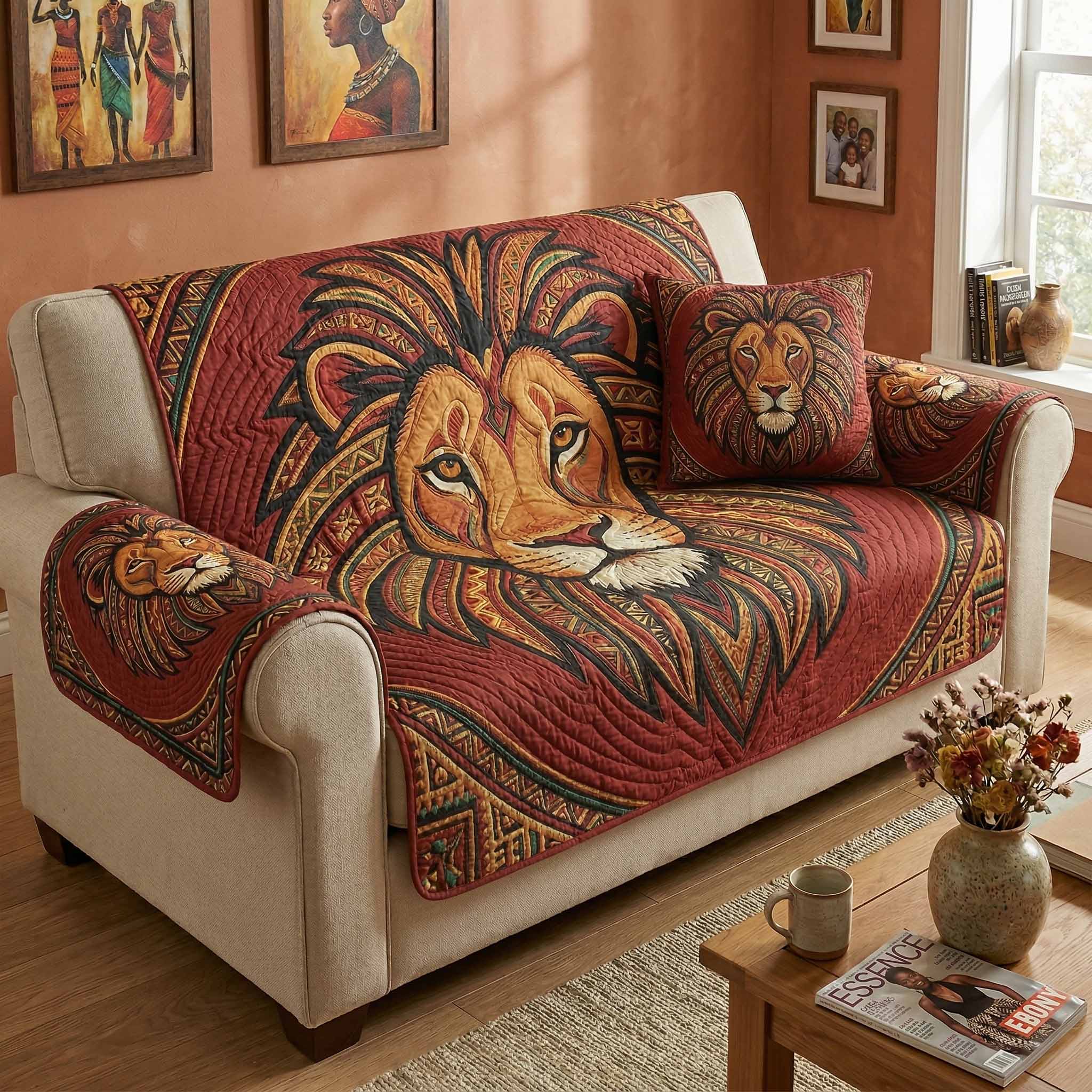 Lion Spirit Quilted Sofa Cover Neutral Room Decor Cute Room Decor Finds - Tradiviet