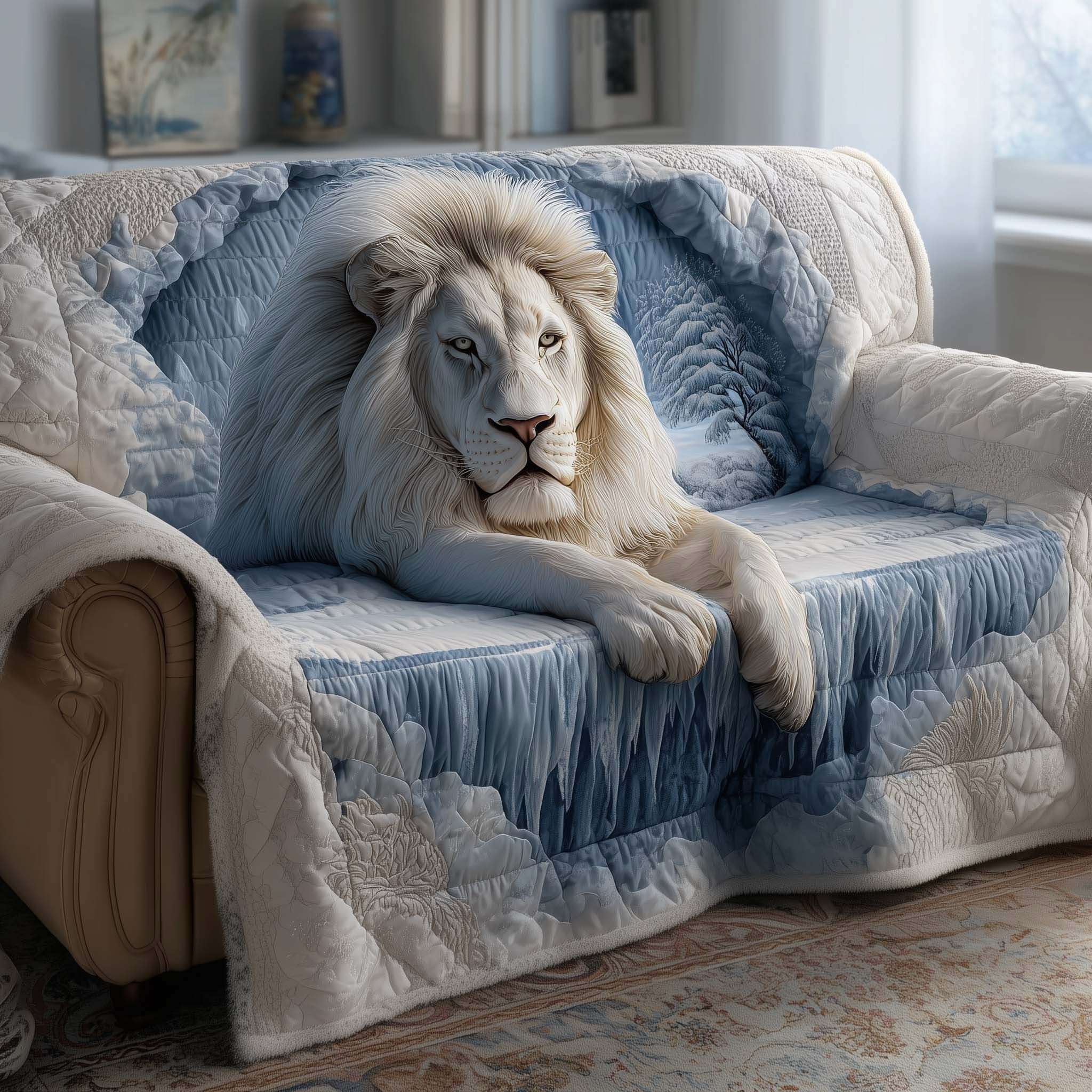 Lion Winter Quilted Sofa Cover Best Couch Covers Christmas Presents For Lion Lovers - Tradiviet