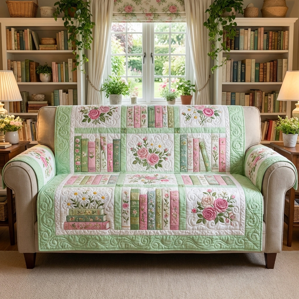 Literary Haven Quilted Sofa Cover Elegant Home Room Decor Top Home Decor Gifts - Tradiviet