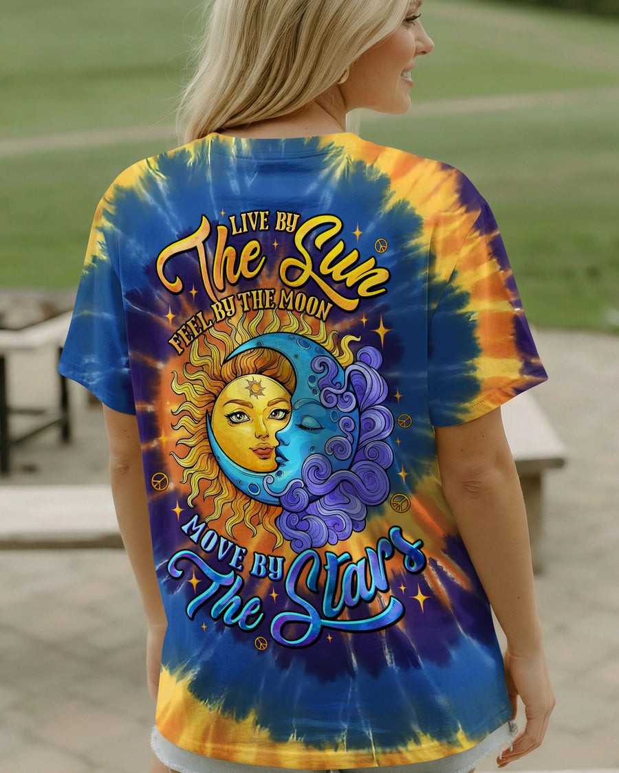 Live By The Sun Feel By The Moon Tie Dye Shirt Hippie Groovy Apparel Gifts For Women - Tradiviet - Image 2