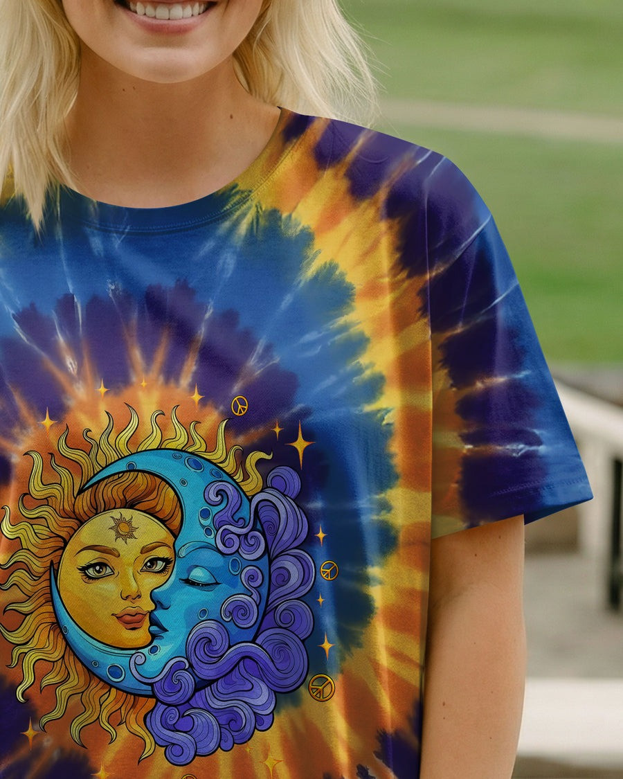 Live By The Sun Feel By The Moon Tie Dye Shirt Hippie Groovy Apparel Gifts For Women - Tradiviet