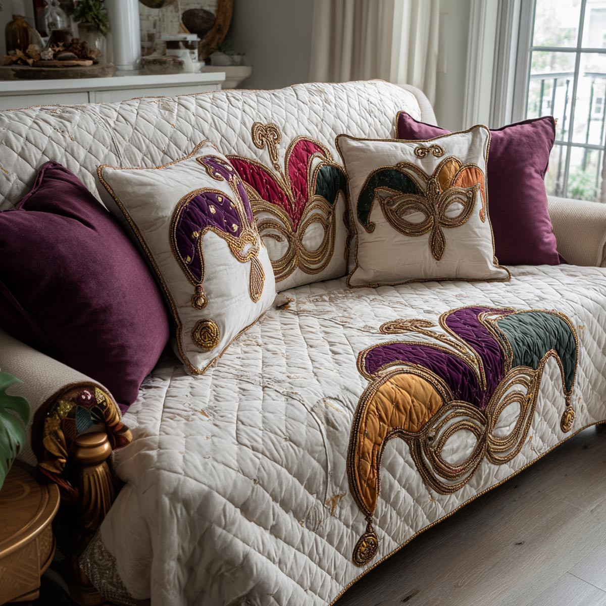 Lively Traditions Quilted Sofa Cover Best Sectional Couch Covers Mardi Gras Gifts For Women - Tradiviet
