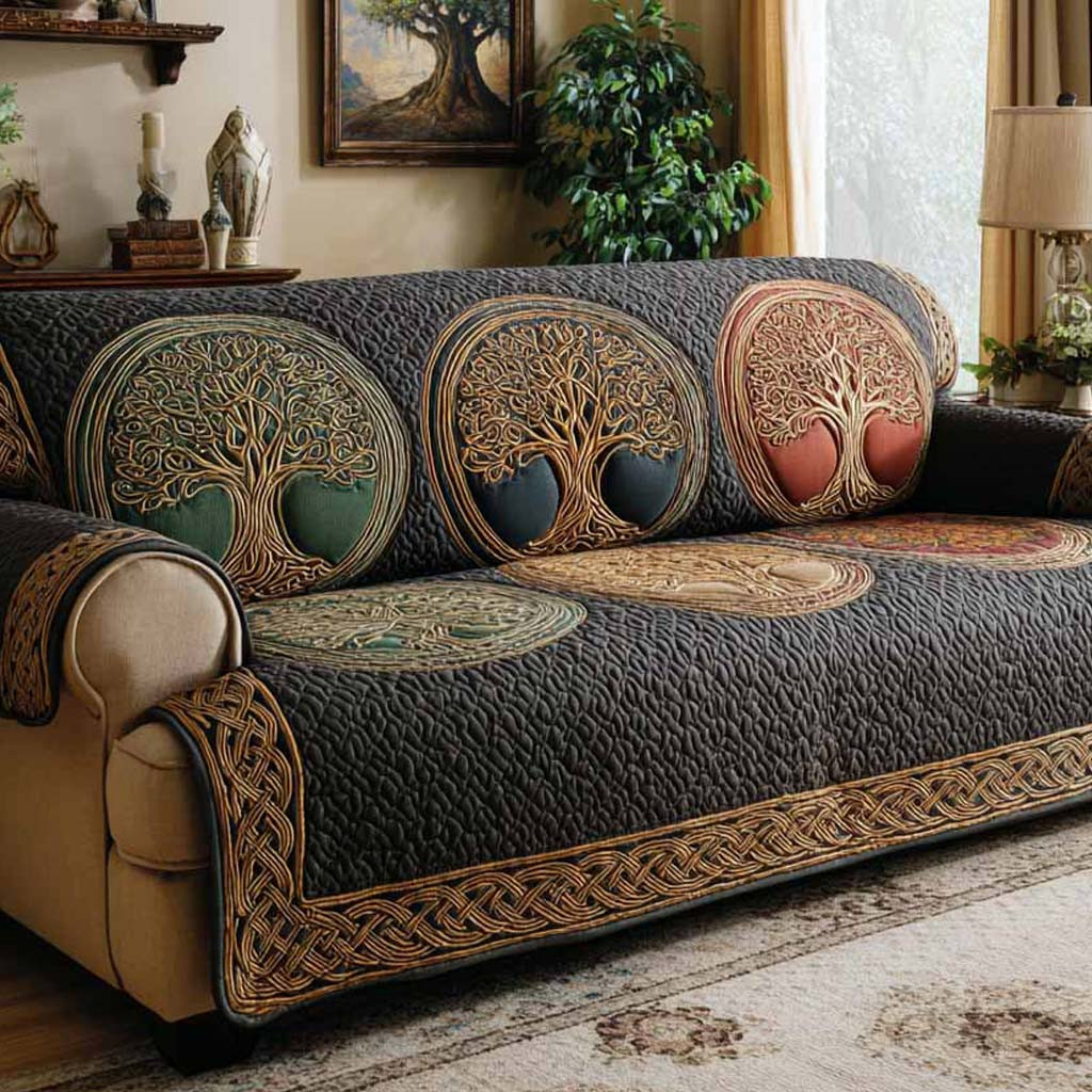 Living Tapestry Quilted Sofa Cover Furniture Slipcovers For Sofas Tree Of Life Gifts For Mom - Tradiviet
