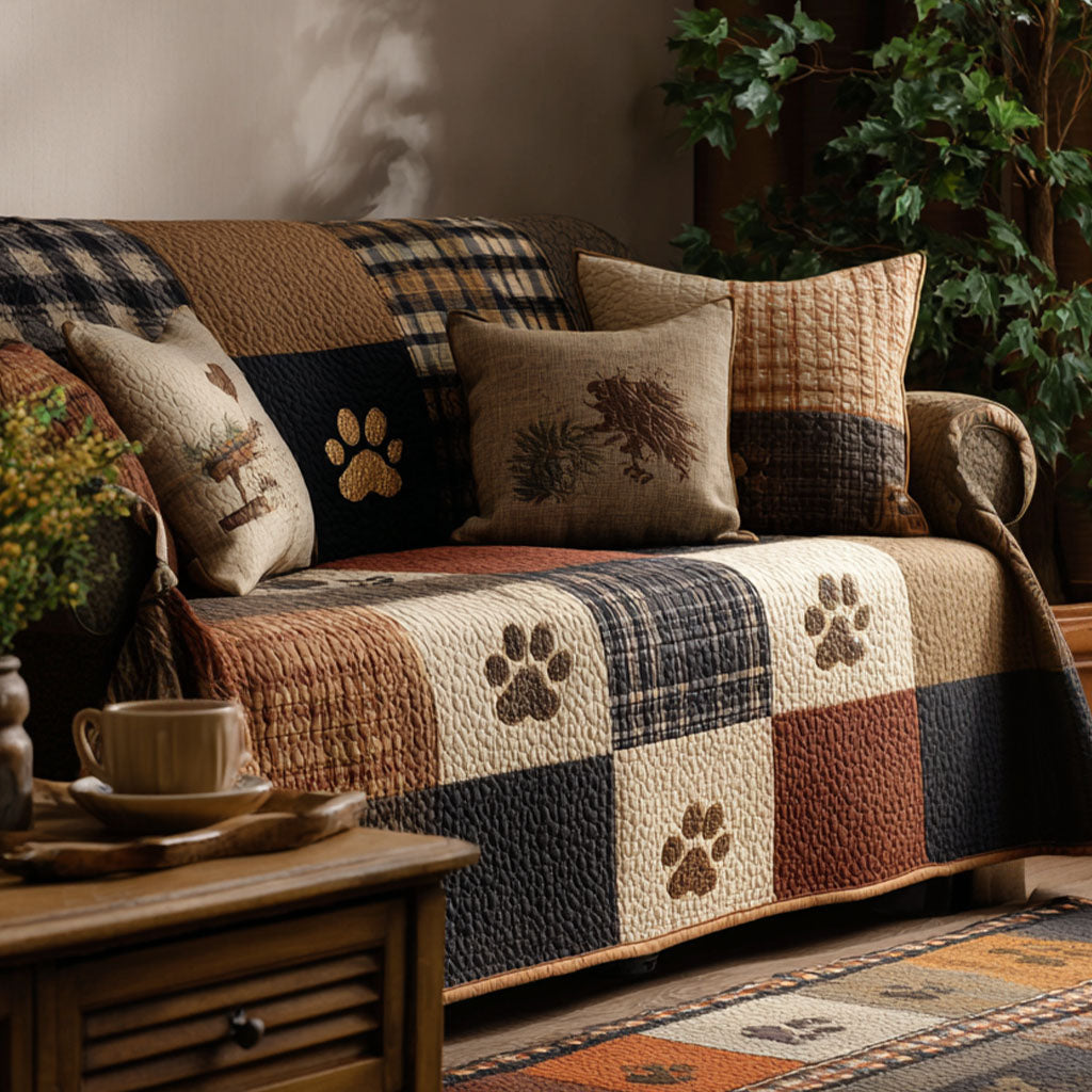 Lodge Bear Quilted Sofa Cover Modern Room Decor Gift For Bear Fan - Tradiviet