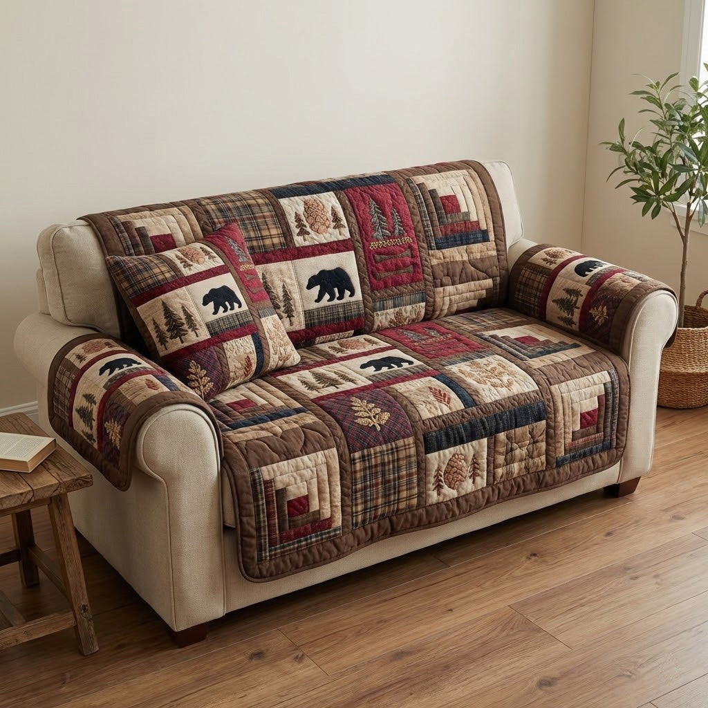 Lodge Bears Quilted Sofa Cover Nice Sofa Covers Best Gifts For Bear Lovers Men - Tradiviet