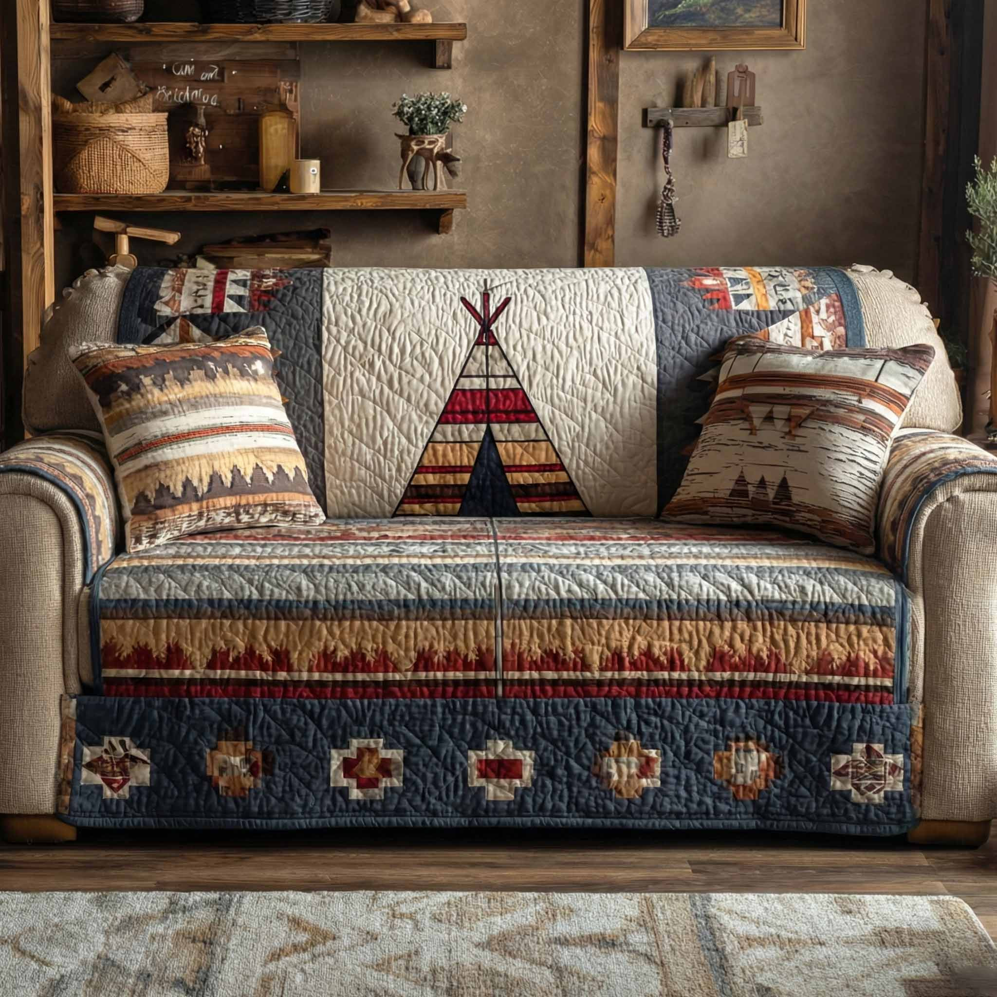 Lodge Weave Quilted Sofa Cover Large Couch Cover Native American Themed Gifts - Tradiviet
