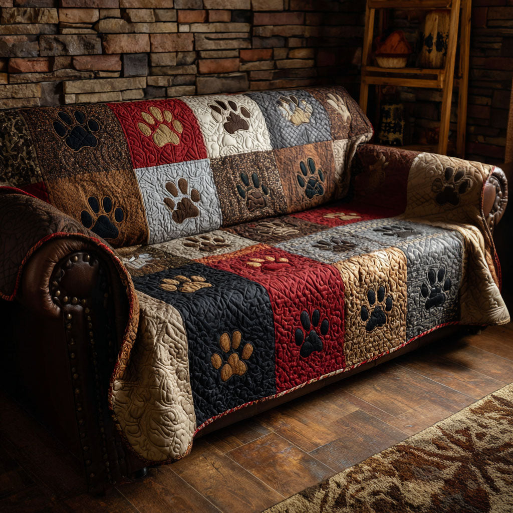 Lodgekeeper Paw Quilted Sofa Cover Creative Home Room Decor Room Gift For Her - Tradiviet