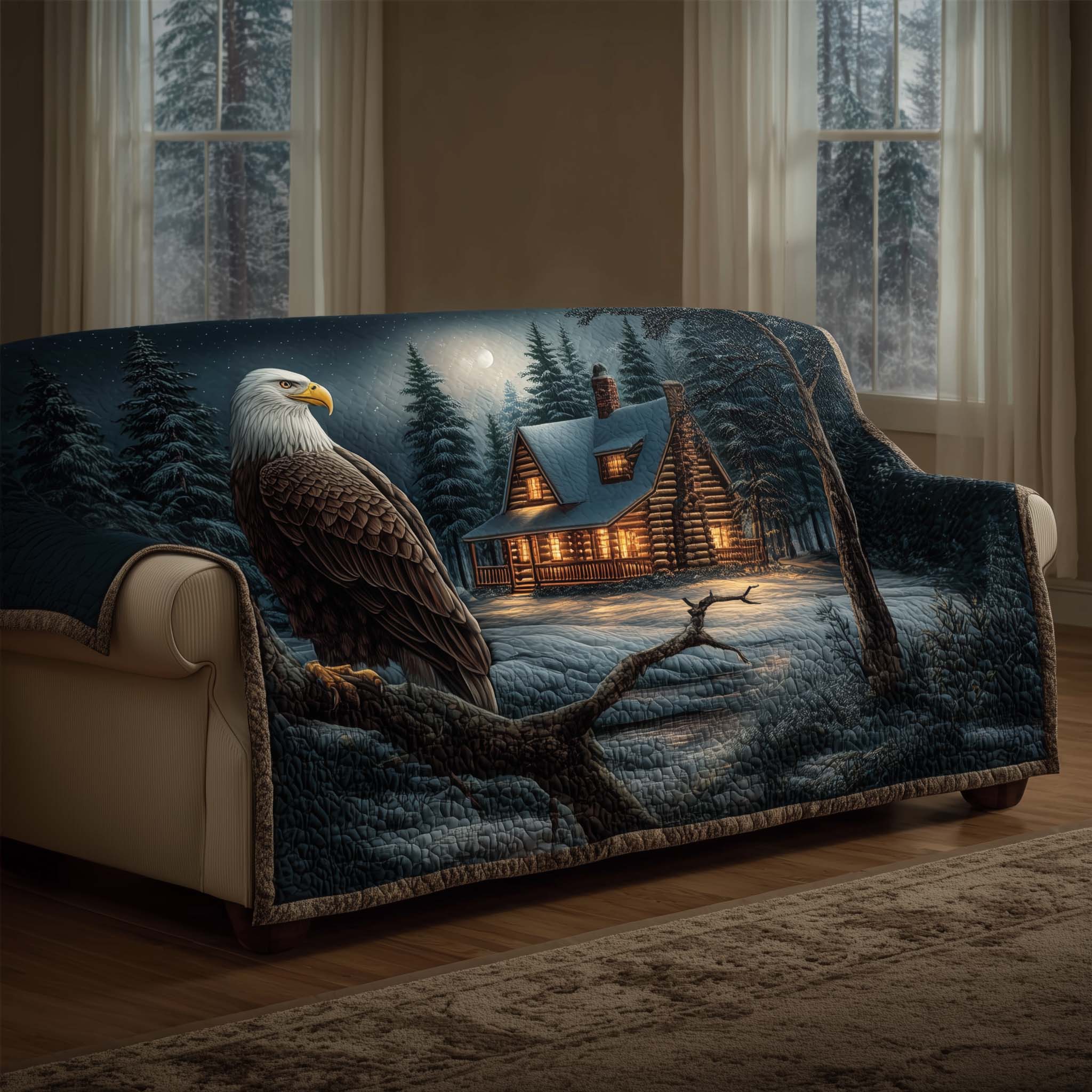 Log Cabin Quilted Sofa Cover Cabin Home Couch Cover Present For Home Lovers - Tradiviet - Image 2