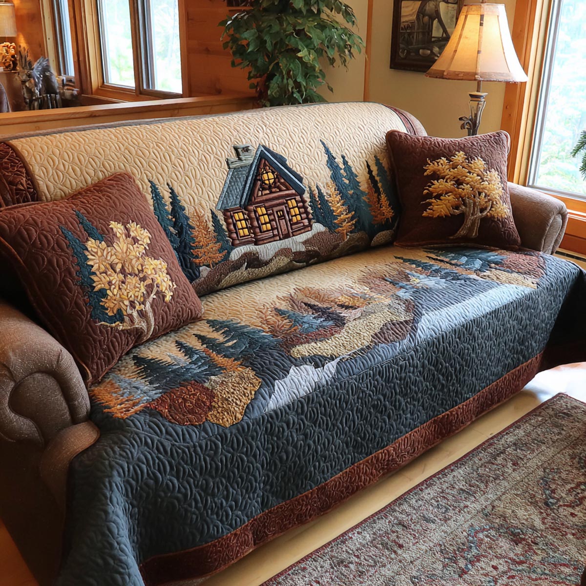 Log Cabin Quilted Sofa Cover Elegant Room Decor Gifts For Room Decor - Tradiviet