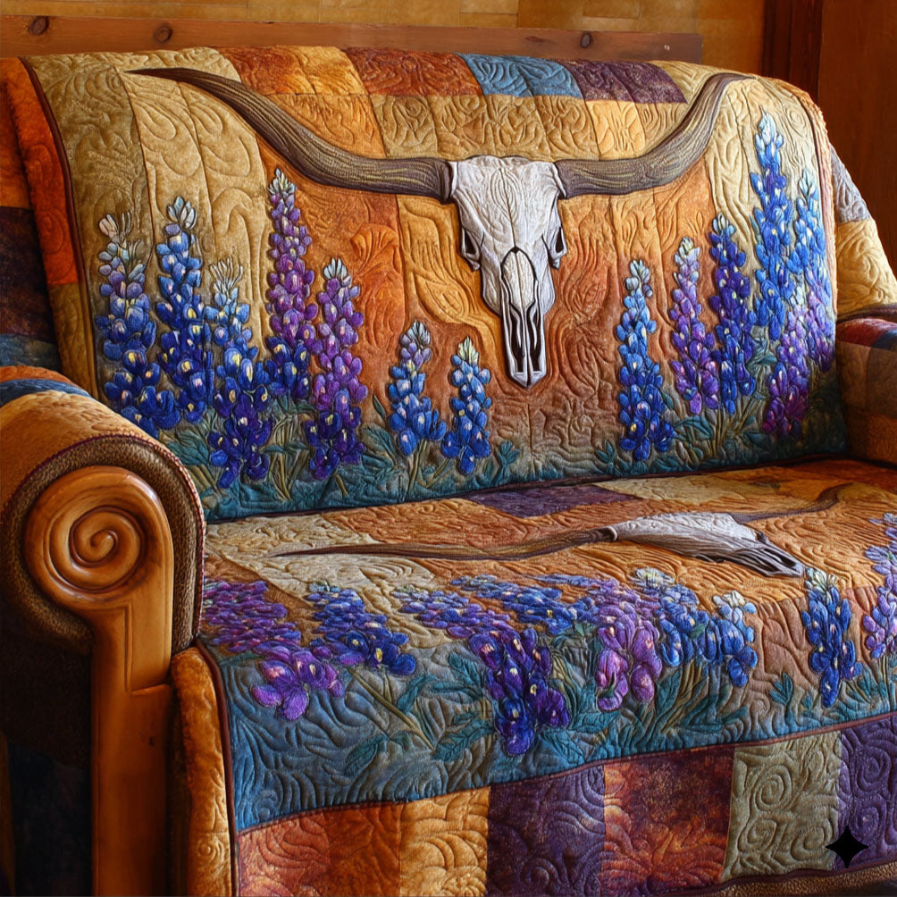 Lone Longhorn Quilted Sofa Cover Neutral Room Decor Cool Room Decor Gifts - Tradiviet