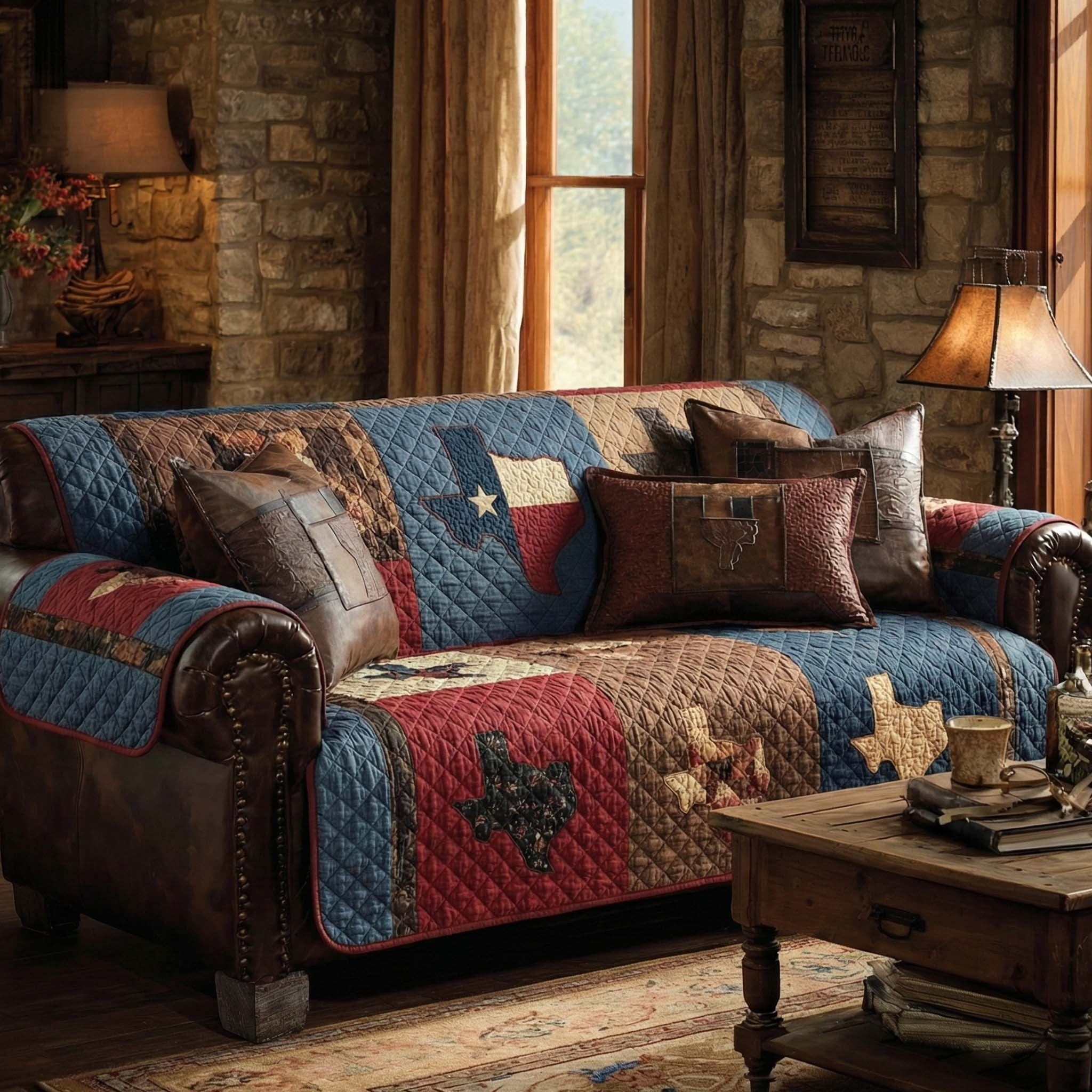 Lone Star Quilted Sofa Cover Sofa Protector Texas Gifts For Women - Tradiviet