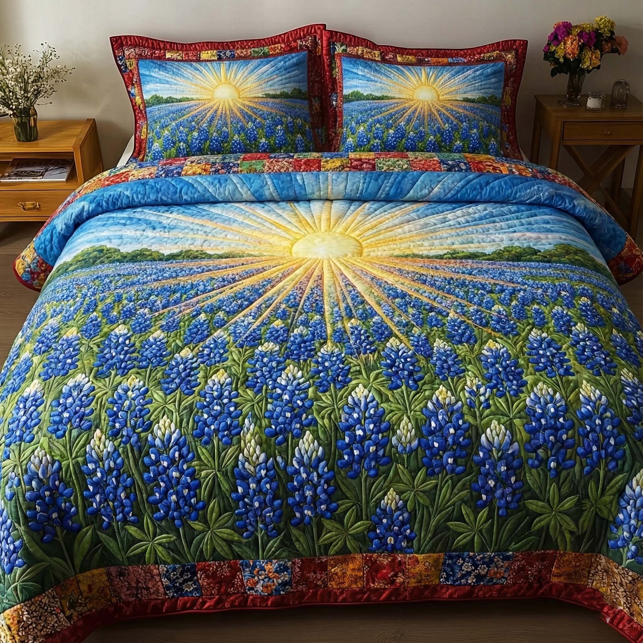 LoneStar Meadow Quilted Bedding Set Lone Star Sunset Gift For LoneStar - Tradiviet
