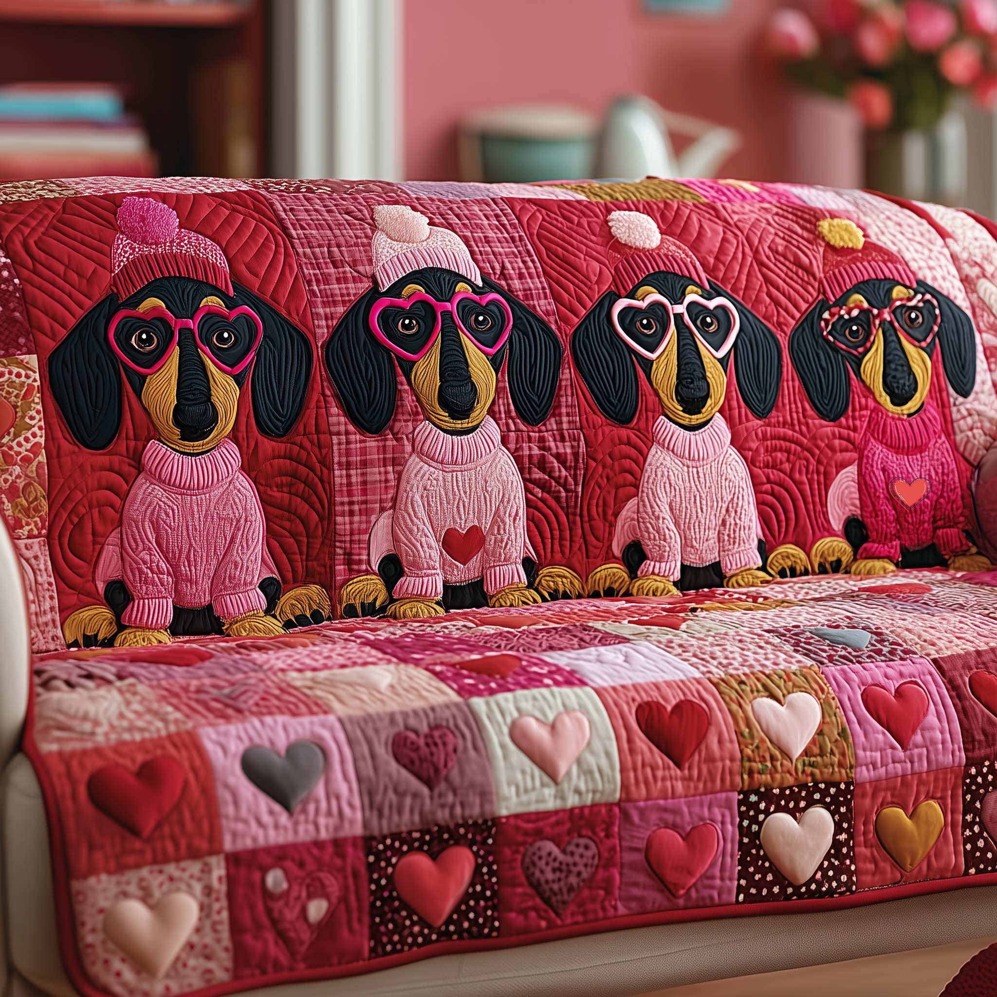 Longboy Love Loop Quilted Sofa Cover Romantic Home Couch Cover Cat Presents For Cat Lovers - Tradiviet