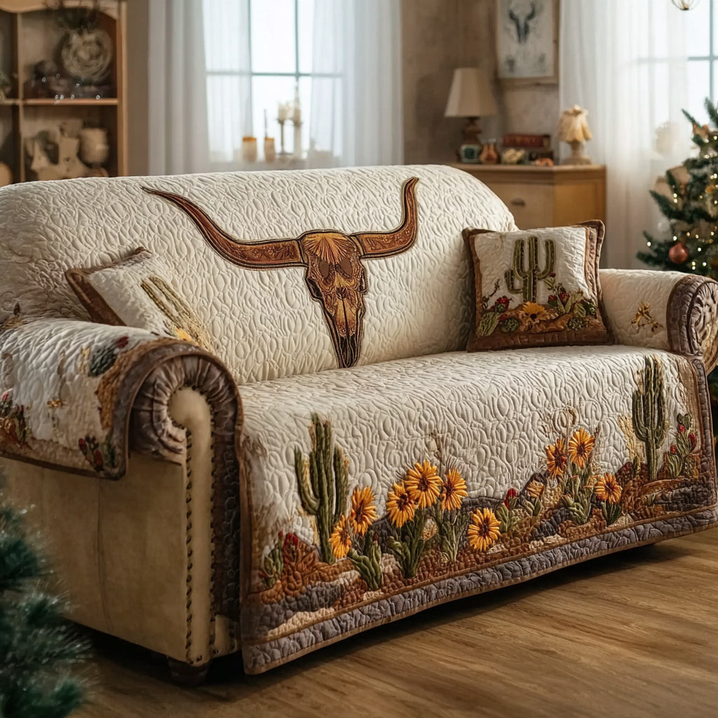 Longhorn Prairie Bloom Quilted Sofa Cover Sofa Protector Cover Gift Ideas For New Moms - Tradiviet