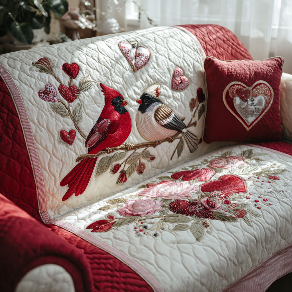 Love Branch Quilted Sofa Cover Sofa Protector Cover Cardinal Gifts For Christmas - Tradiviet