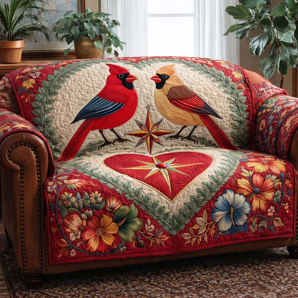 Love Compass Quilted Sofa Cover Romantic Home Couch Cover Home Gift For Him - Tradiviet