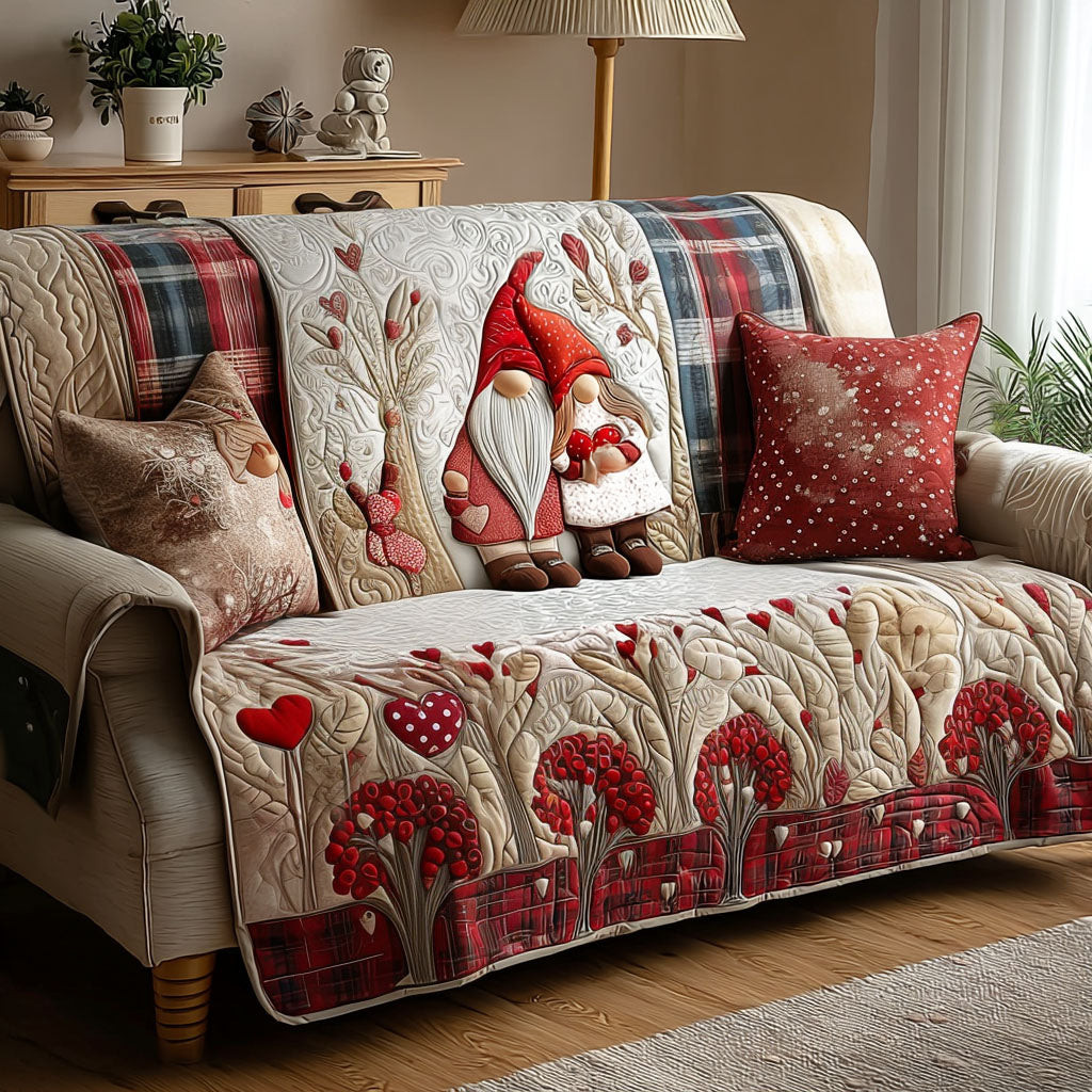 Love Gnomes Quilted Sofa Cover Sofa Cover Set Valentine Day Gifts For Friends - Tradiviet