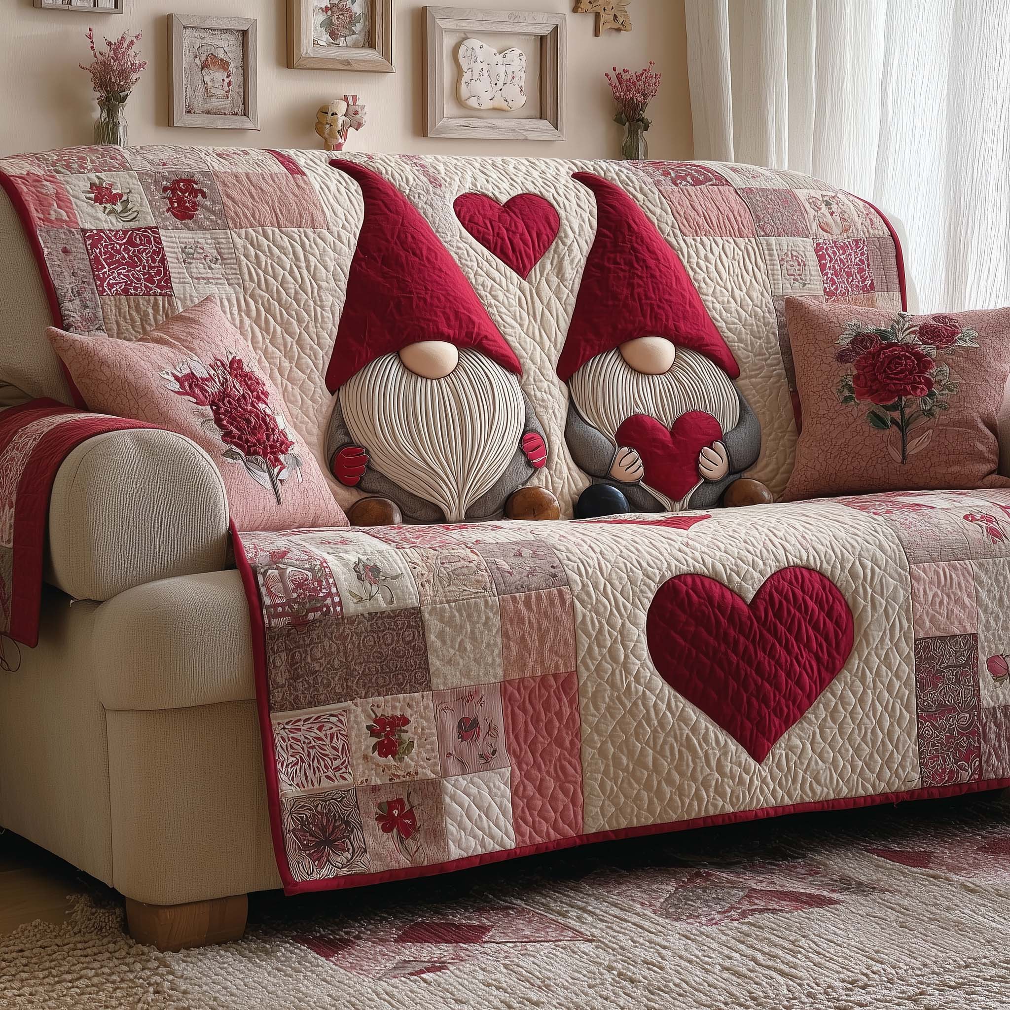 Love Holders Quilted Sofa Cover Romantic Home Couch Cover Gift For Cozy Spaces - Tradiviet