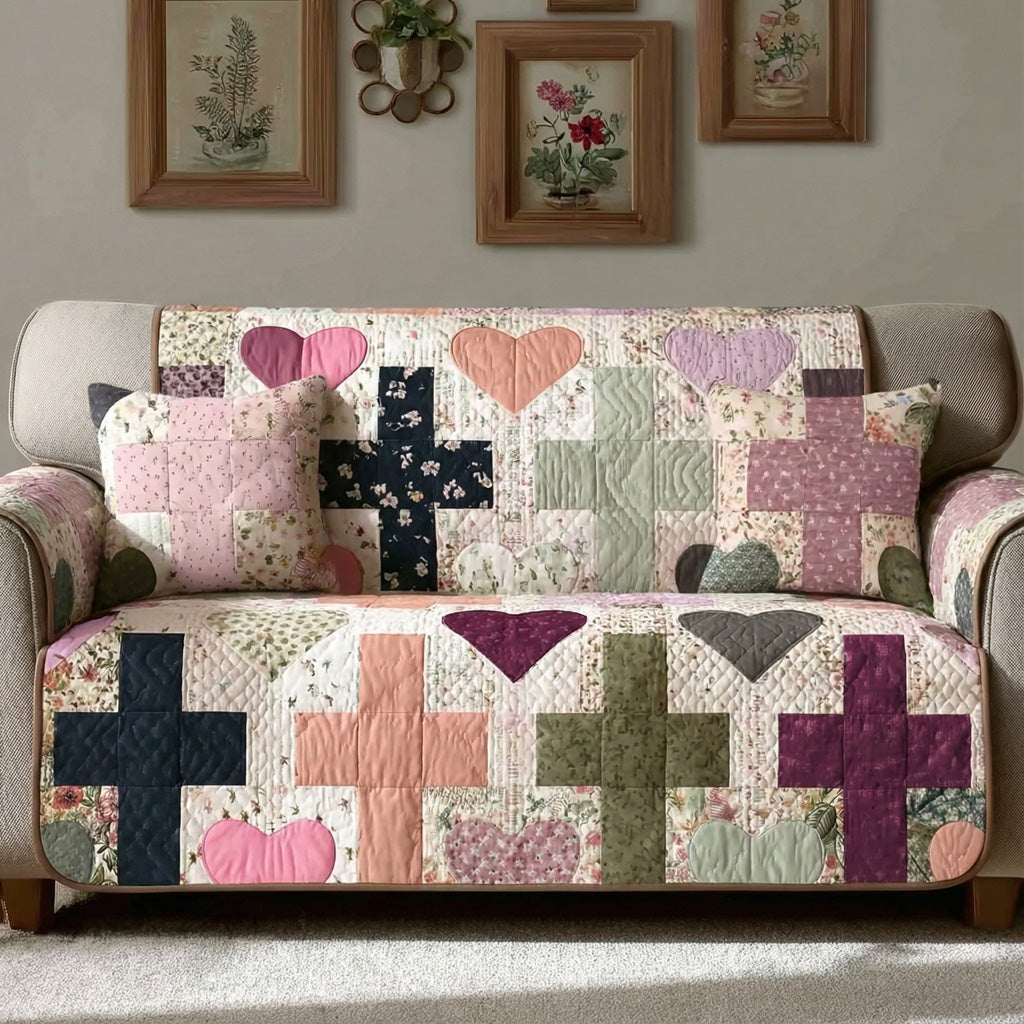 Loved By Him Quilted Sofa Cover Seasonal Home Room Decor Cozy Living Gift Ideas - Tradiviet