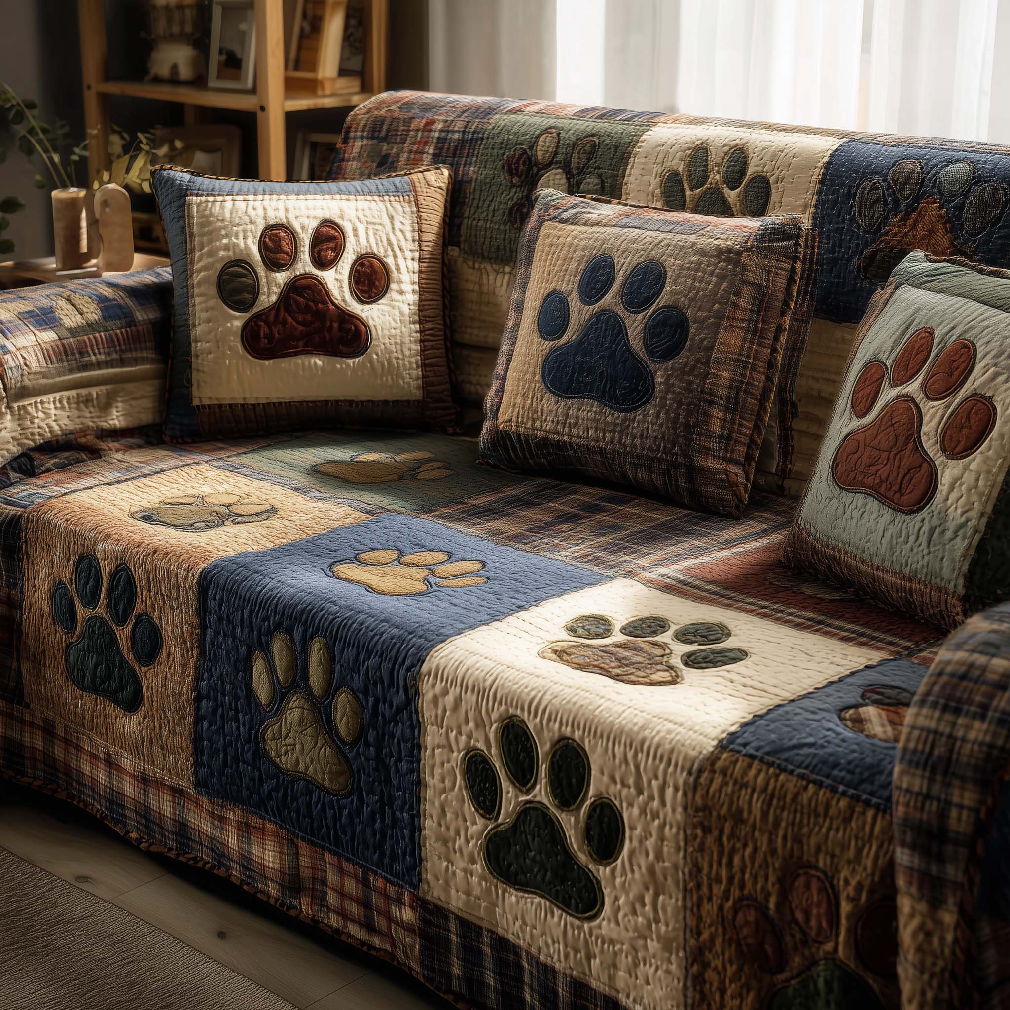 Lovely Paws Quilted Sofa Cover Pet Home Couch Cover Best Paw Lover Gifts - Tradiviet