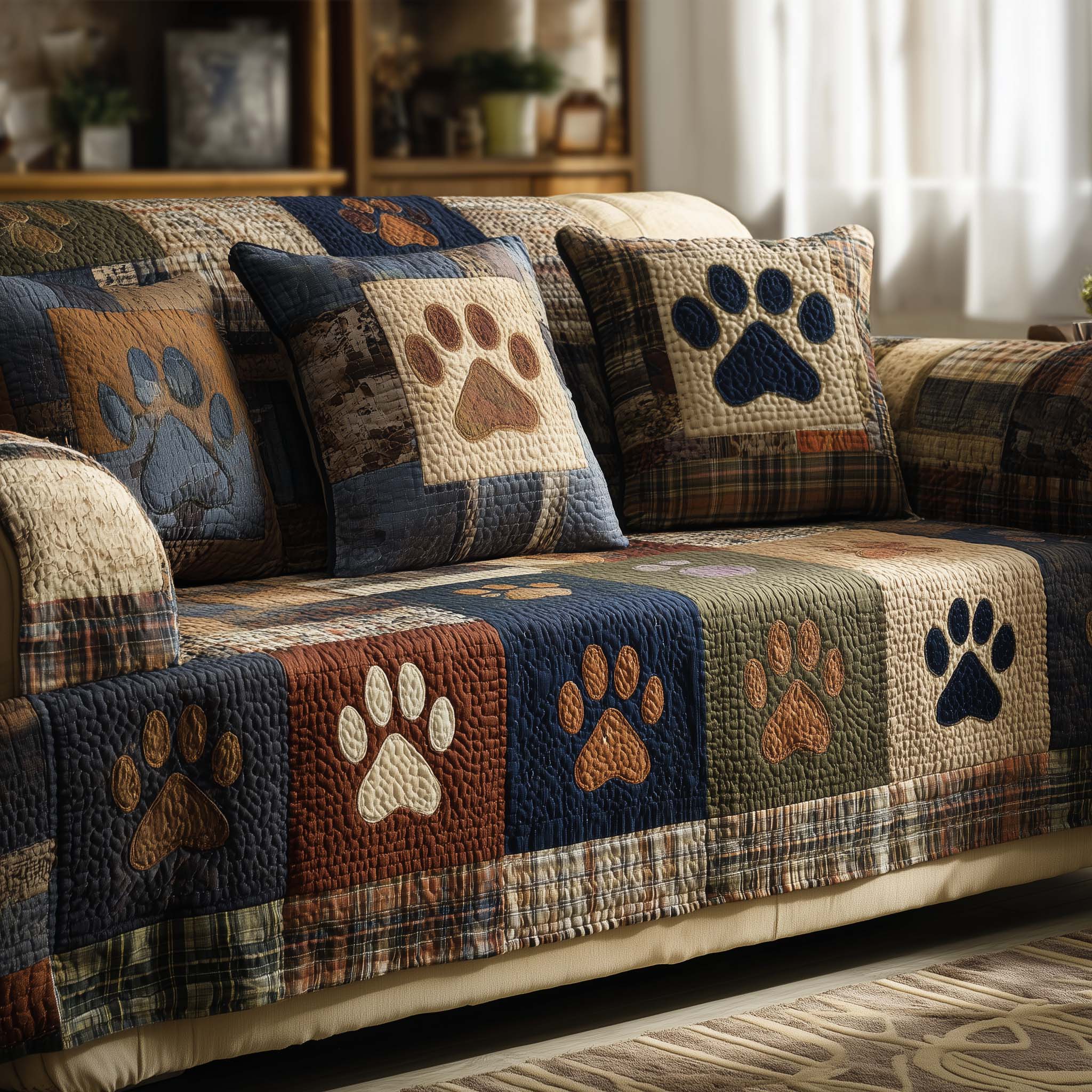 Lovely Paws Quilted Sofa Cover Pet Home Couch Cover Cool Paw Lover Gifts - Tradiviet