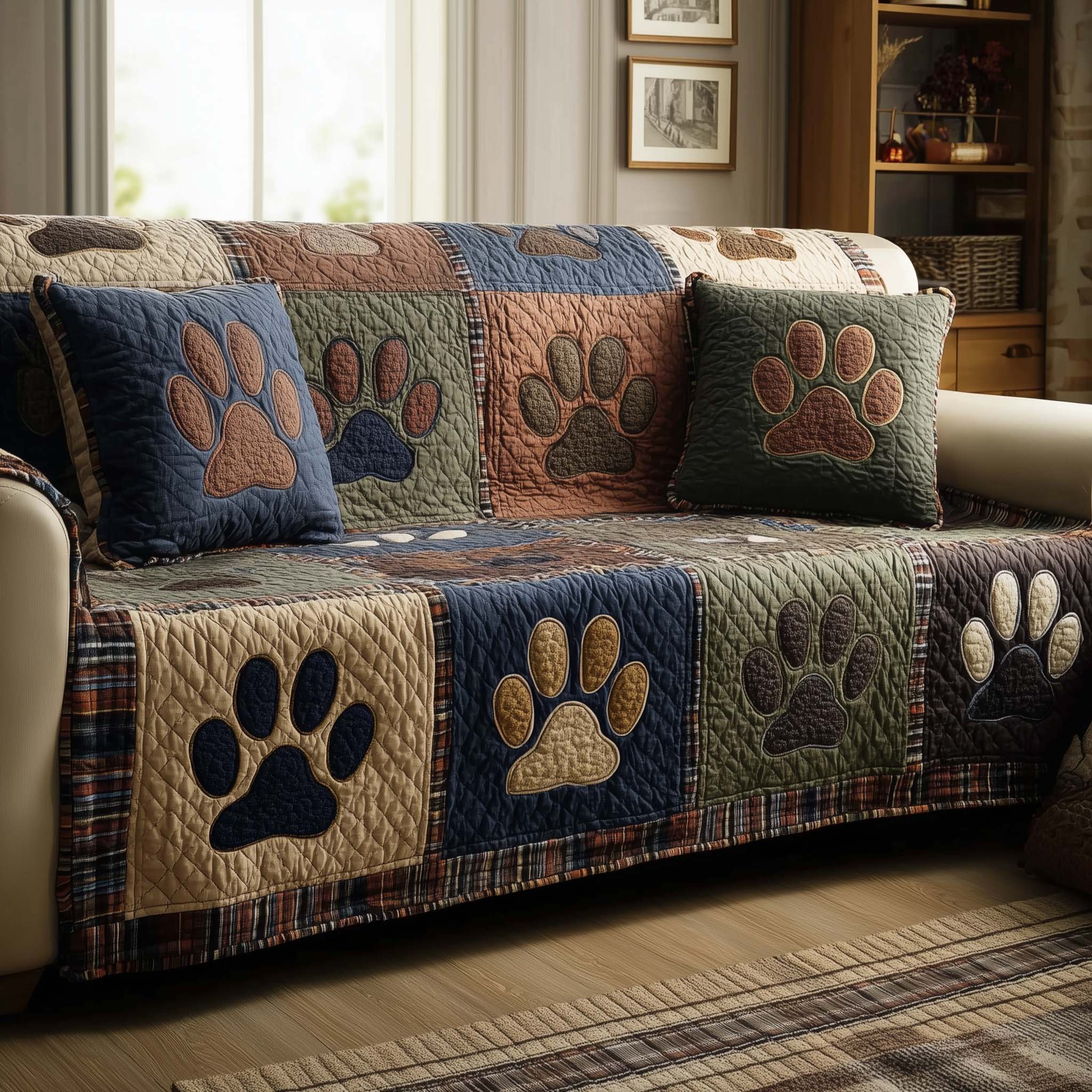 Lovely Paws Quilted Sofa Cover Pet Home Couch Cover Gifts For Paw Lovers - Tradiviet