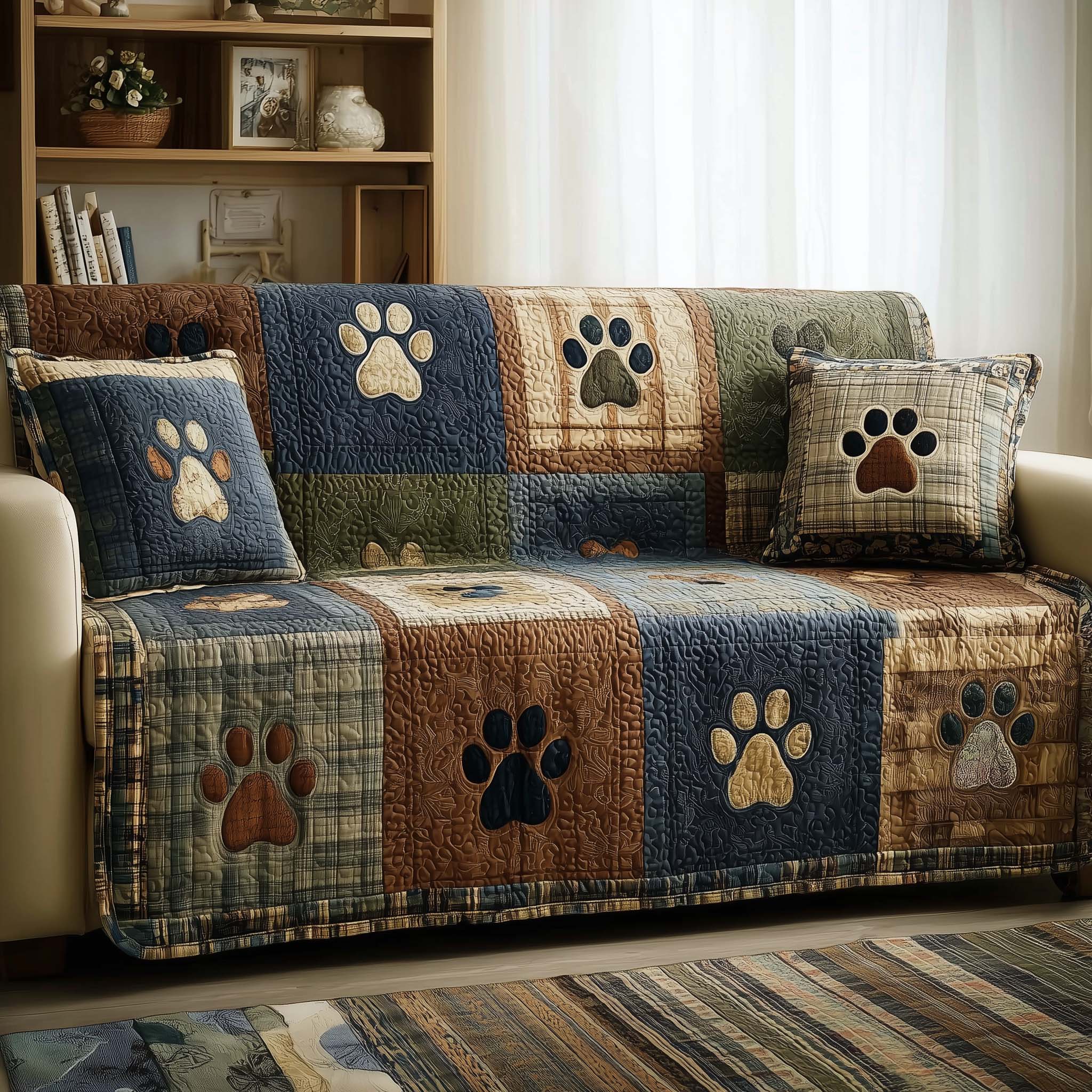 Lovely Paws Quilted Sofa Cover Pet Home Couch Cover Gifts For Pet Parents - Tradiviet