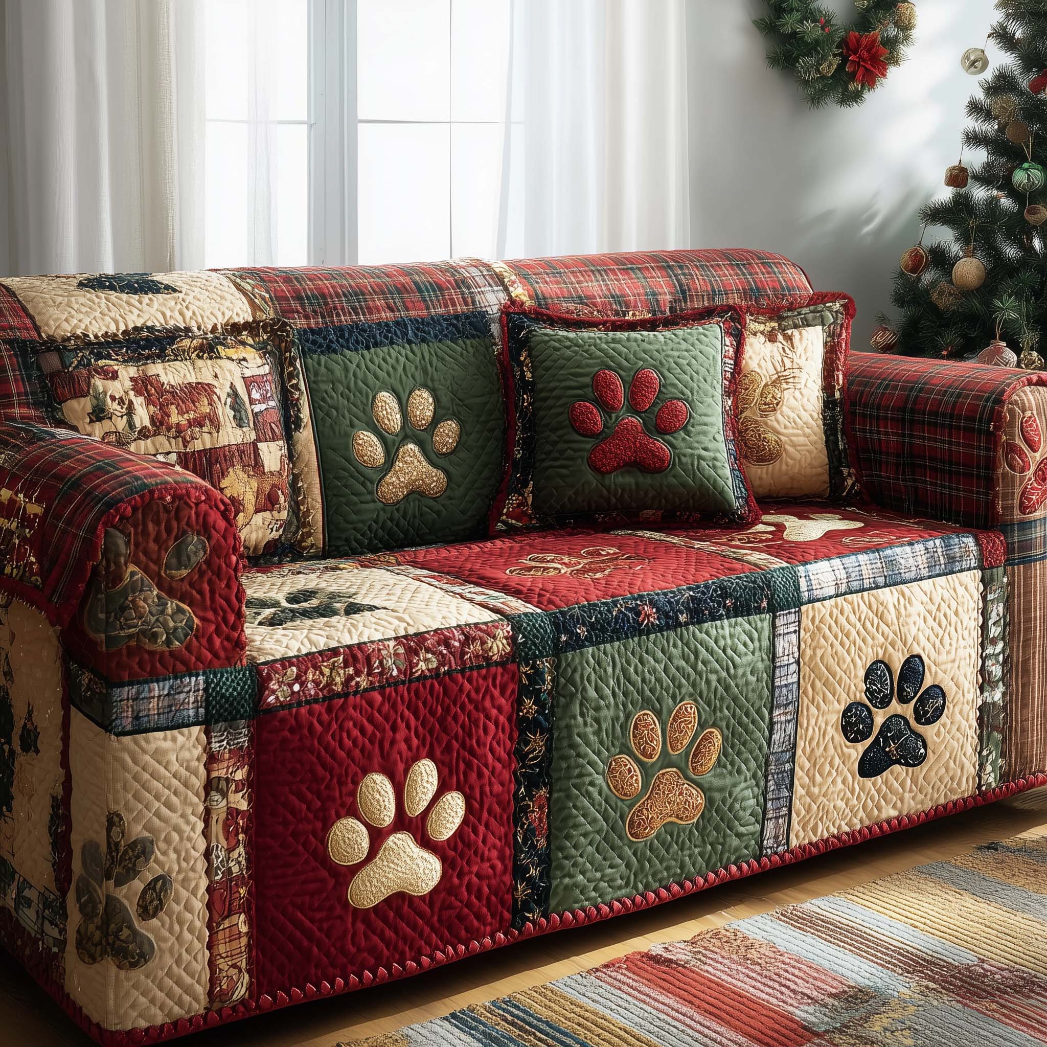 Lovely Paws Quilted Sofa Cover Pet Home Couch Cover Paw Gift For Her - Tradiviet