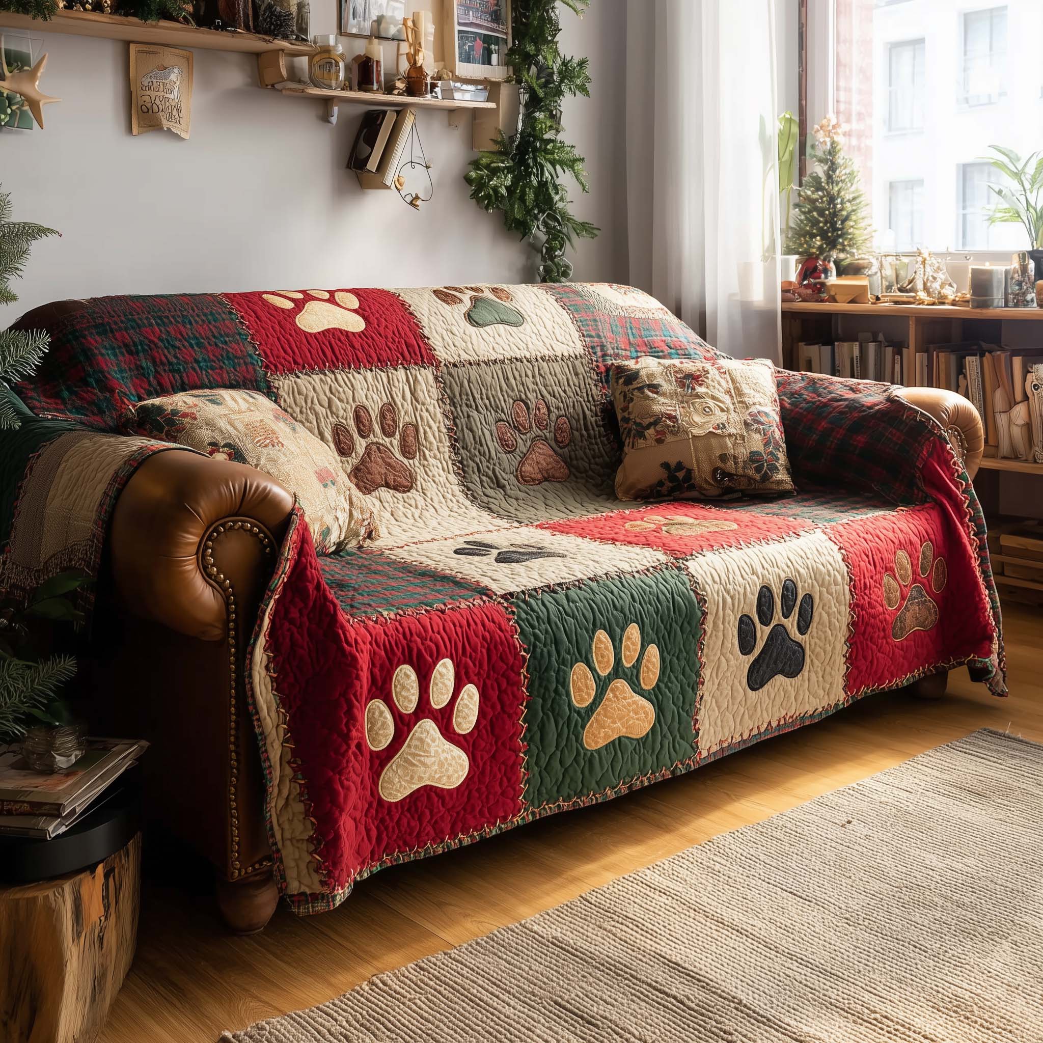 Lovely Paws Quilted Sofa Cover Pet Home Couch Cover Paw Gift For Him - Tradiviet