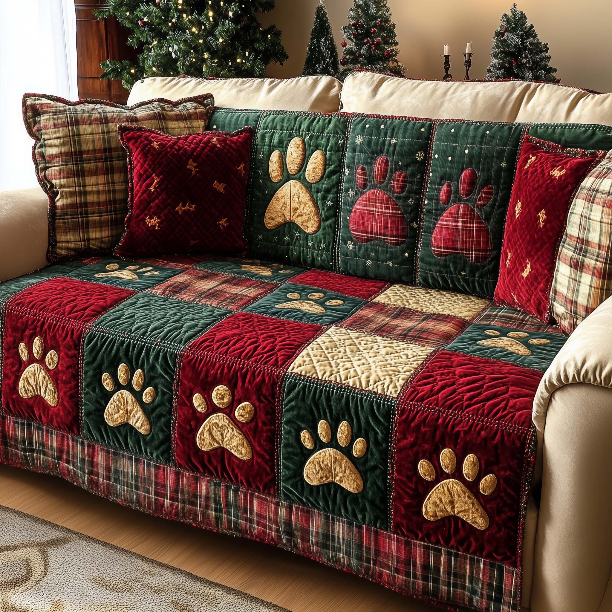 Lovely Paws Quilted Sofa Cover Pet Home Couch Cover Paw Gifts For Her - Tradiviet