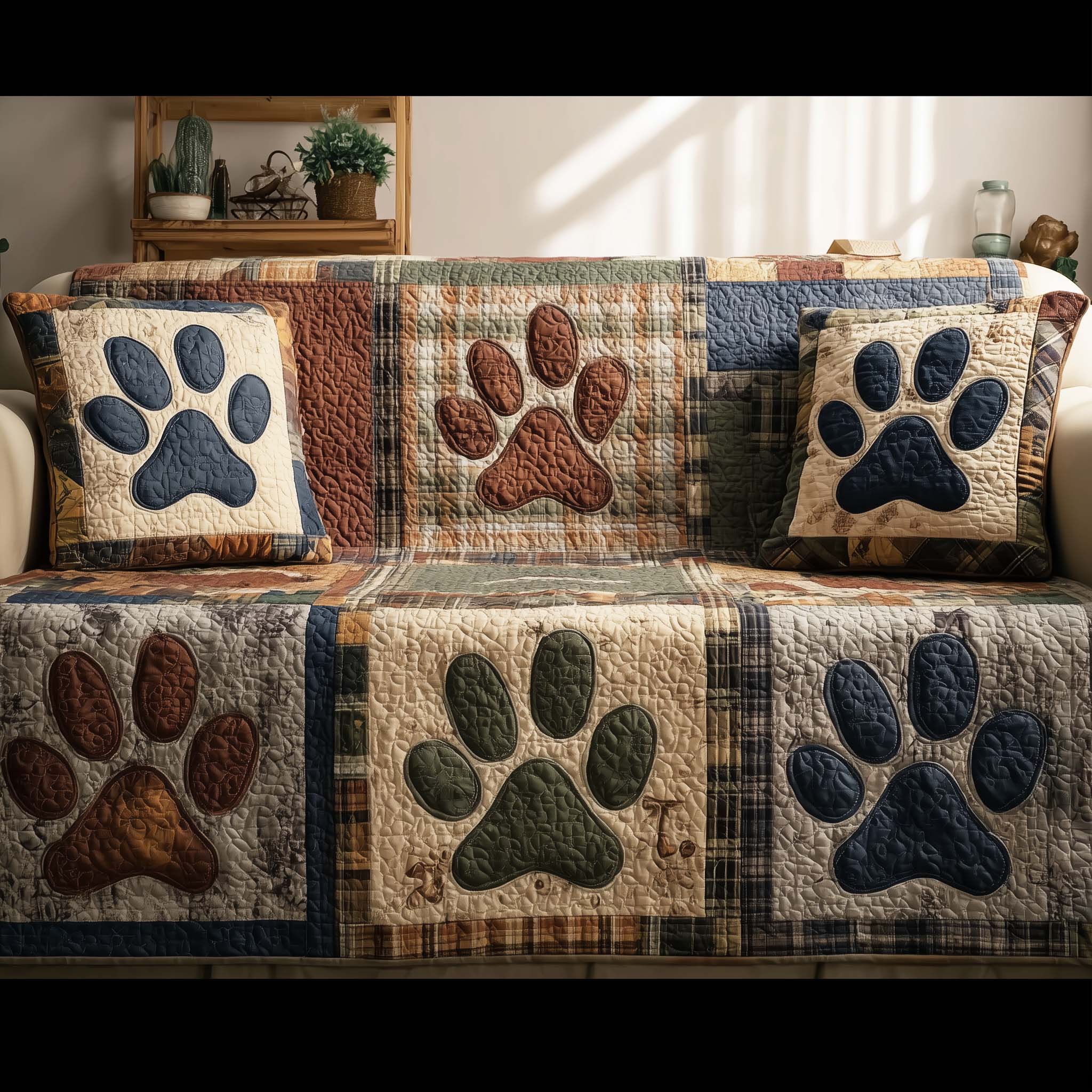 Lovely Paws Quilted Sofa Cover Pet Home Couch Cover Paw Gifts For Him - Tradiviet