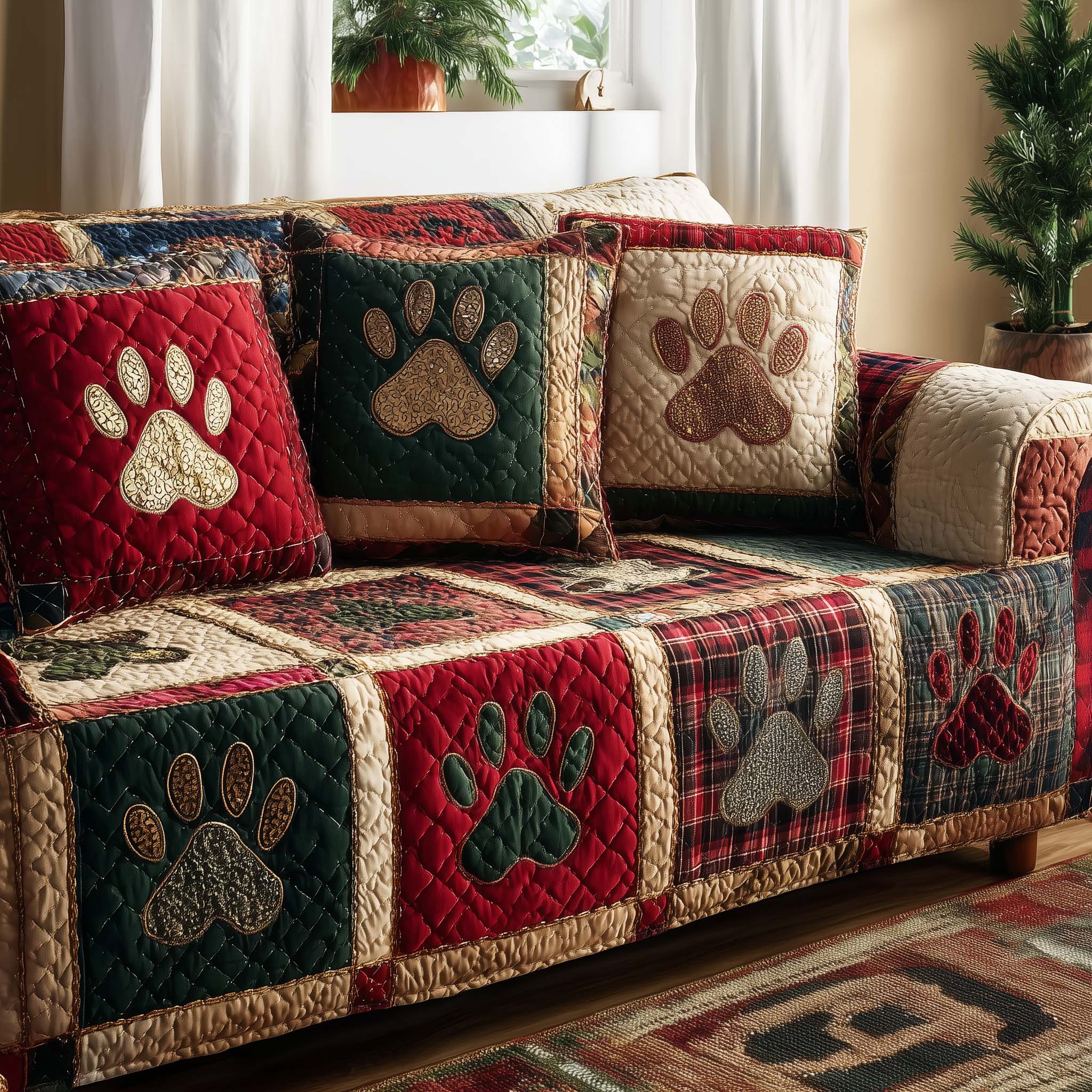 Lovely Paws Quilted Sofa Cover Pet Home Couch Cover Paw Theme Gift Ideas - Tradiviet