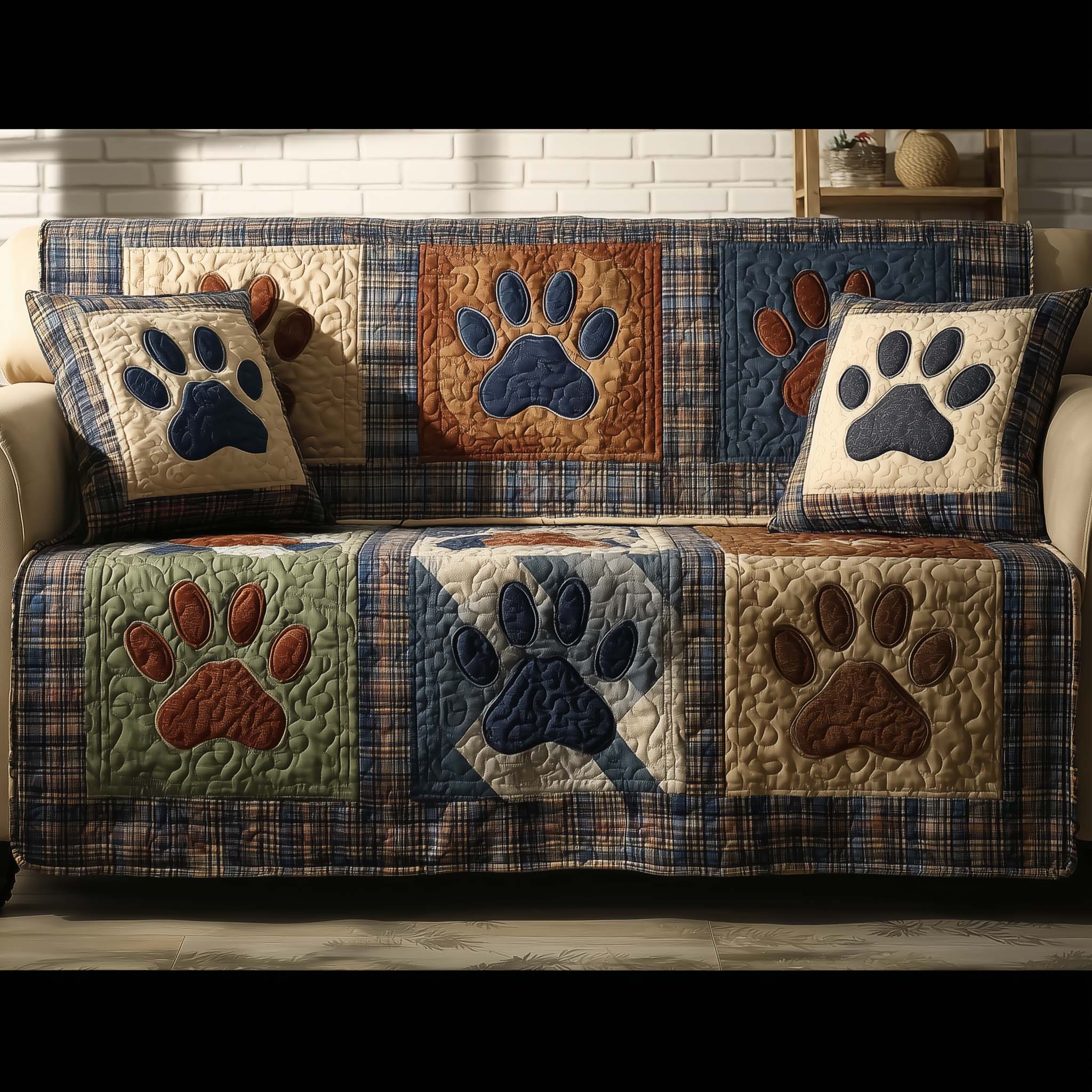Lovely Paws Quilted Sofa Cover Pet Home Couch Cover Present For Paw Lovers - Tradiviet - Image 2