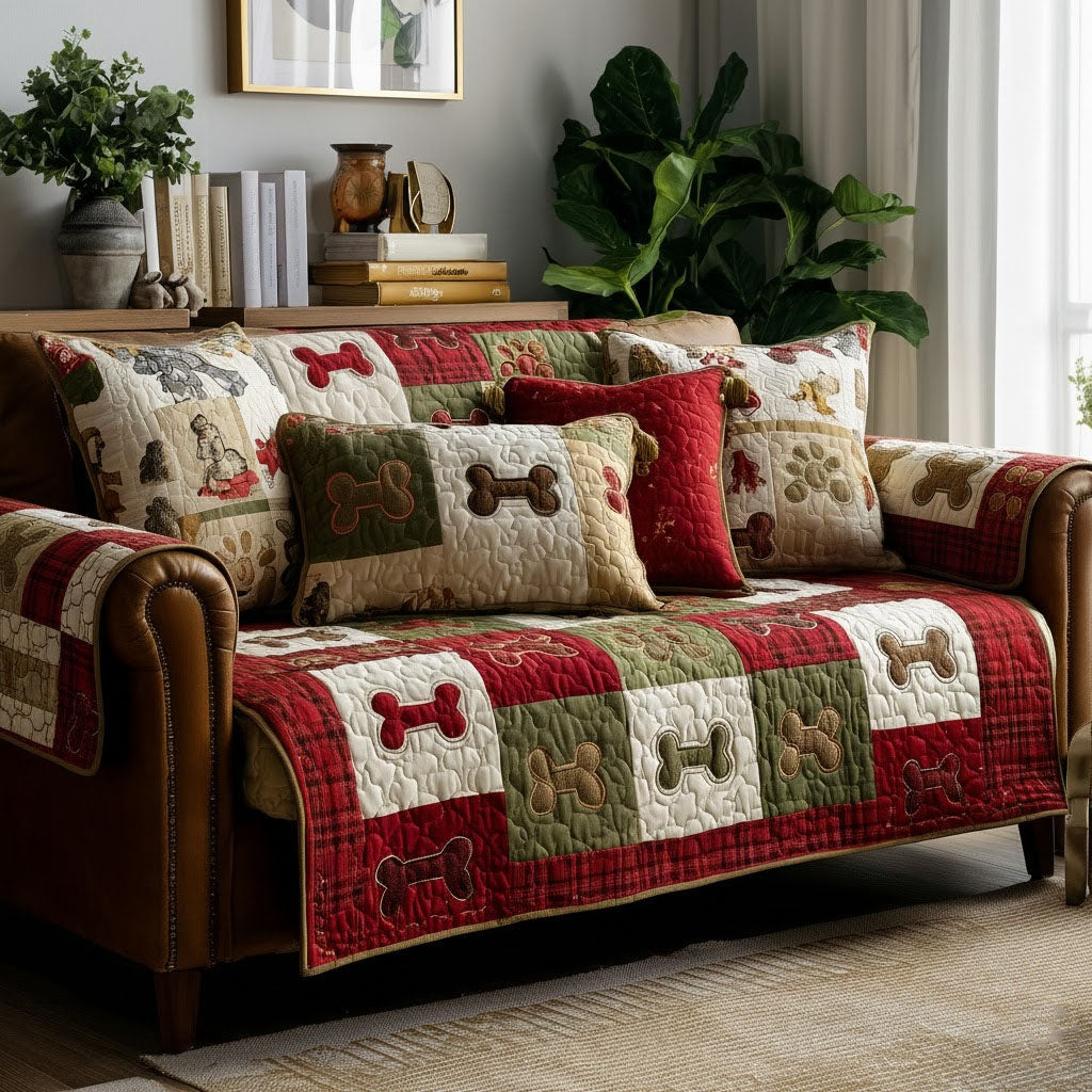 Lovely Paws Quilted Sofa Cover Pet Home Couch Cover Present For Paw Lovers - Tradiviet