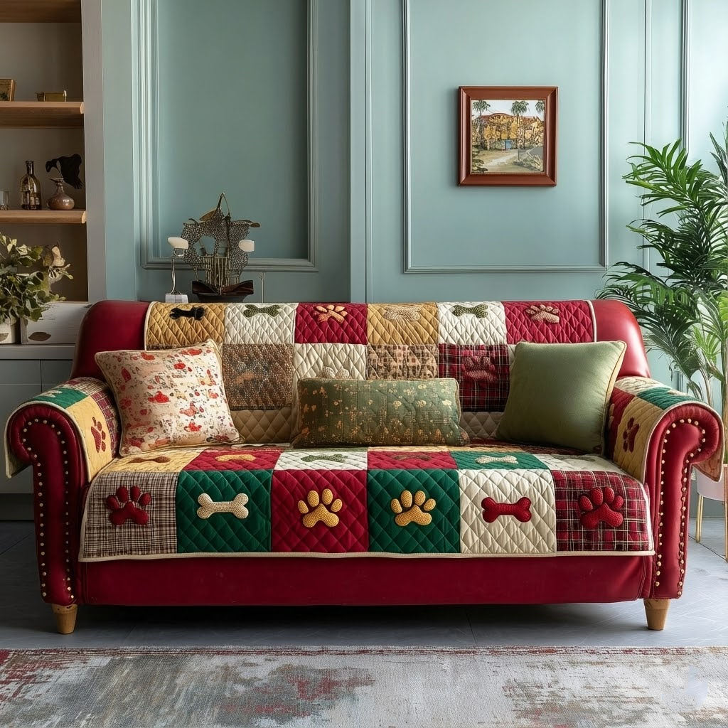 Lovely Paws Quilted Sofa Cover Pet Home Couch Cover Present For Pet Lover - Tradiviet