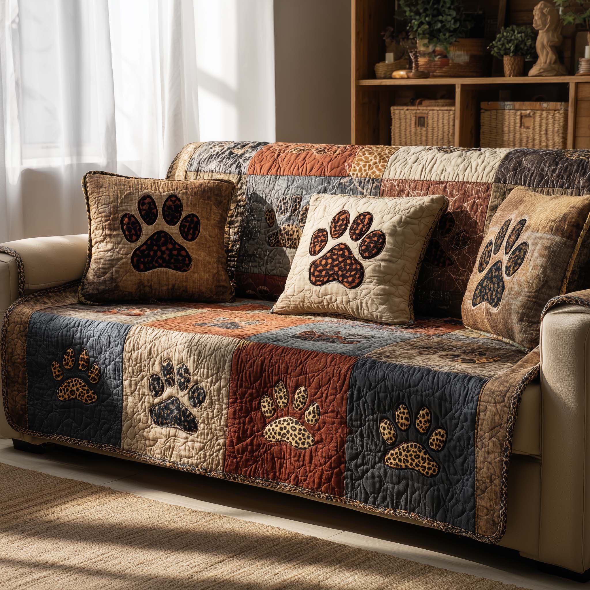 Lovely Paws Quilted Sofa Cover Pet Home Couch Cover Top Paw Lover Gifts - Tradiviet