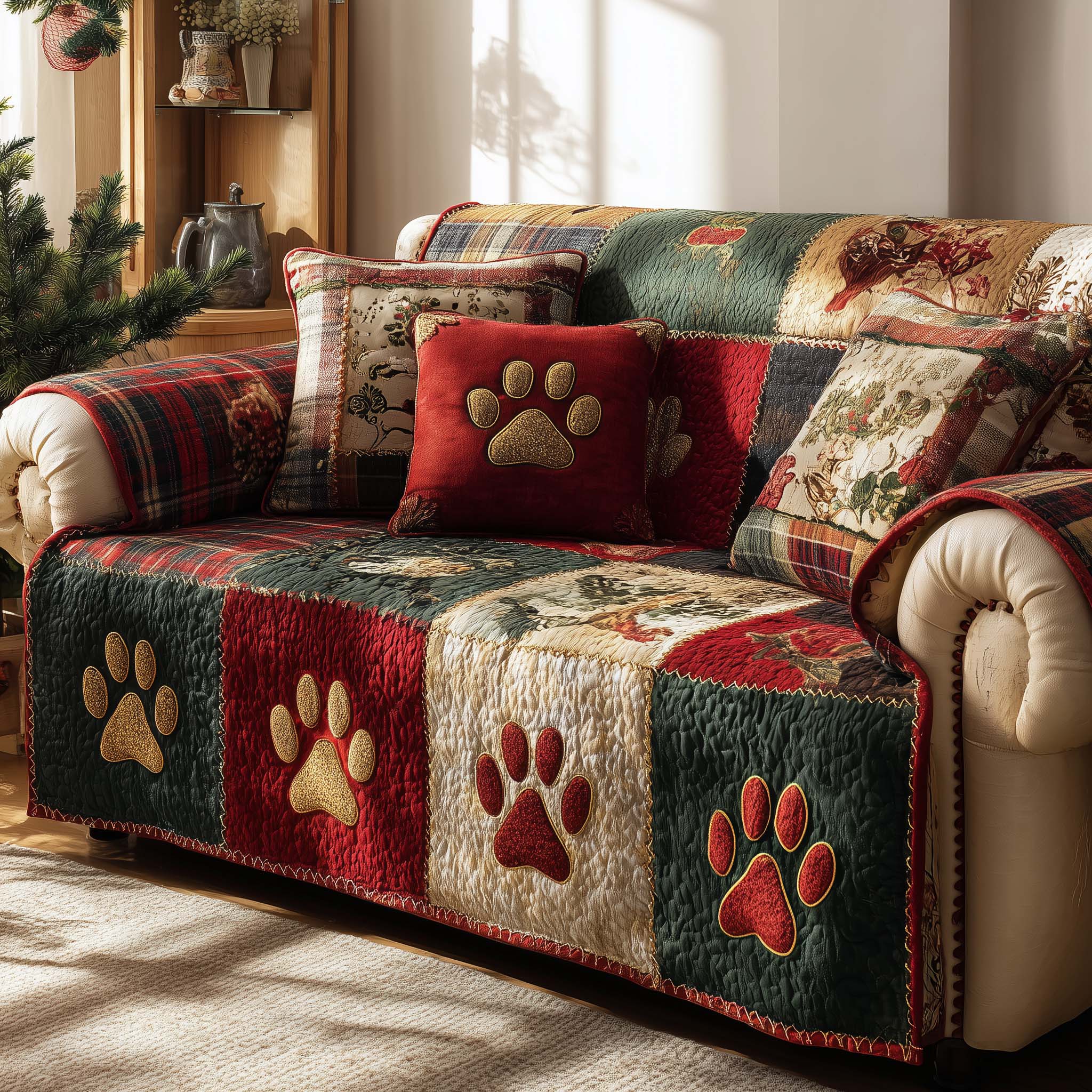Lovely Paws Quilted Sofa Cover Pet Home Couch Cover Unique Paw Lover Finds - Tradiviet