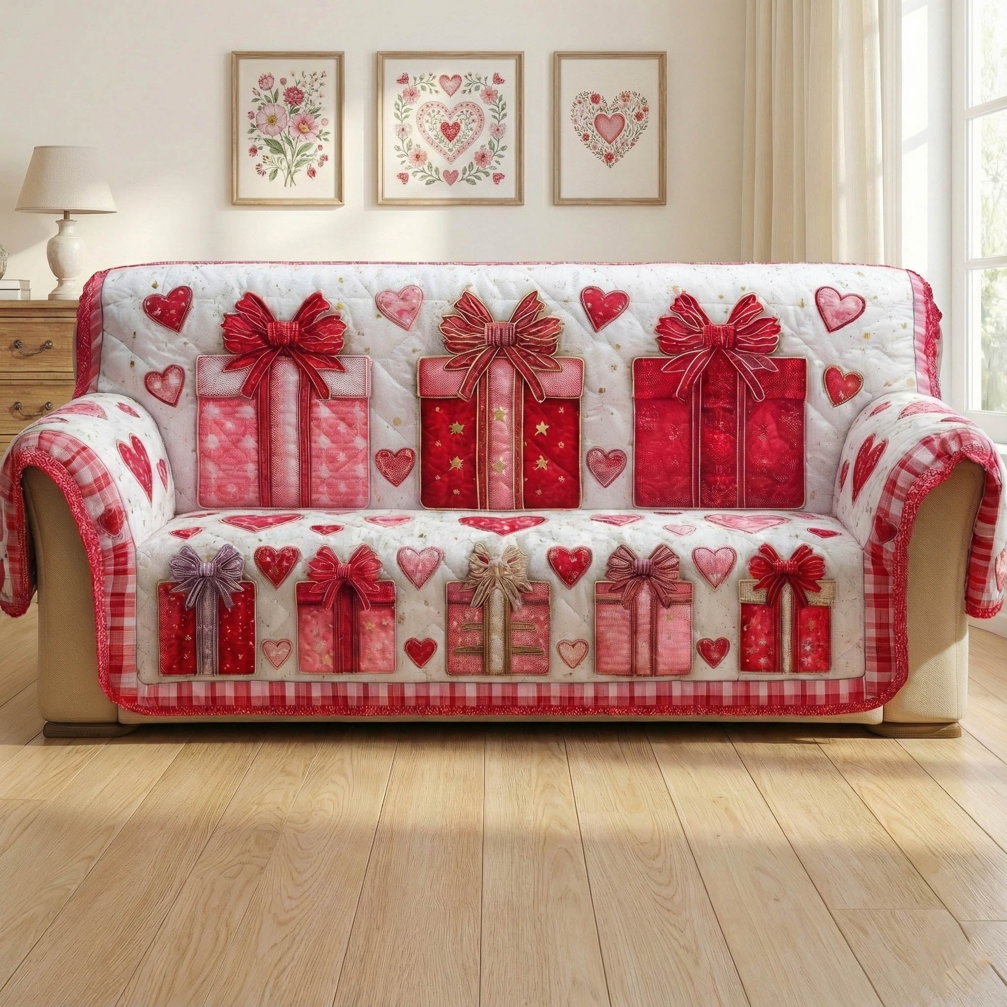 Loving Gifts Quilted Sofa Cover Christmas Home Couch Cover Present For House Lovers - Tradiviet