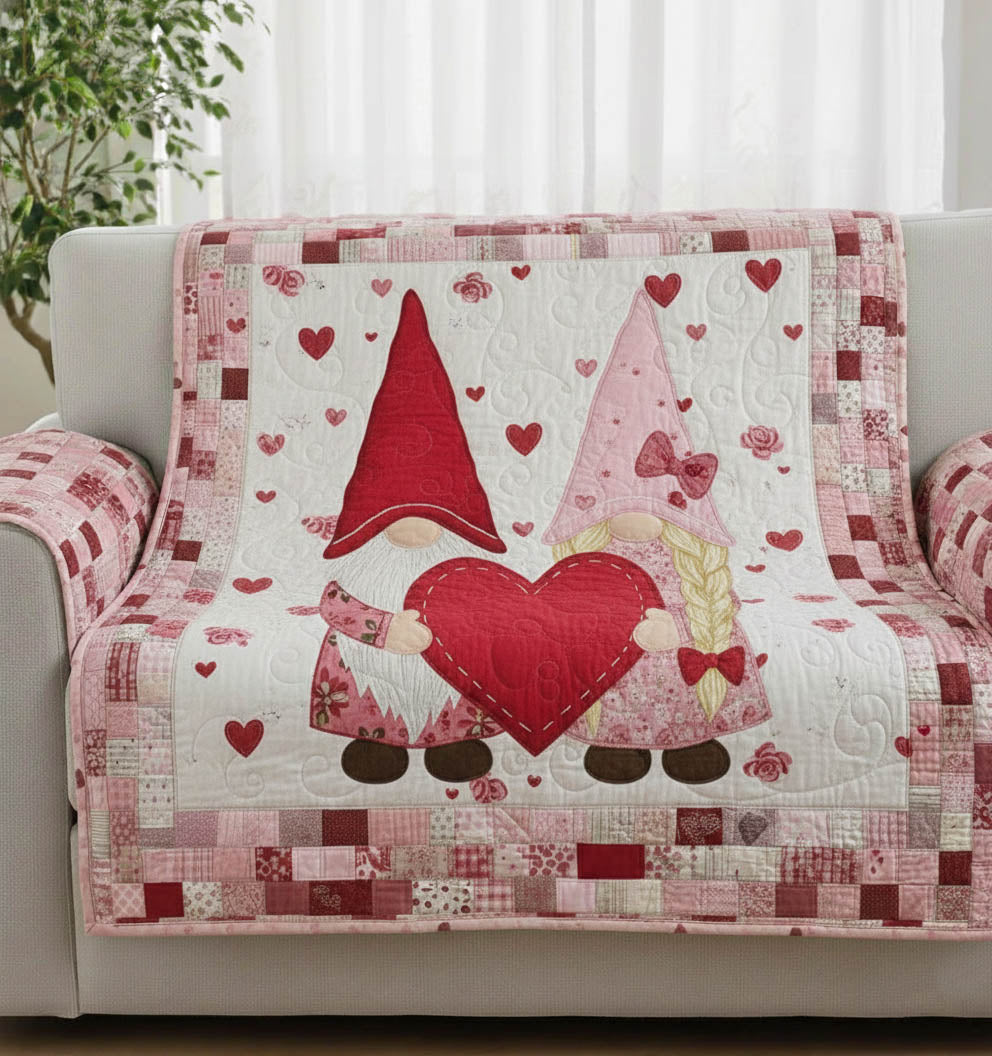 Loving Gnomes Quilted Sofa Cover Whimsical Home Couch Cover Gifts For Room Decor - Tradiviet
