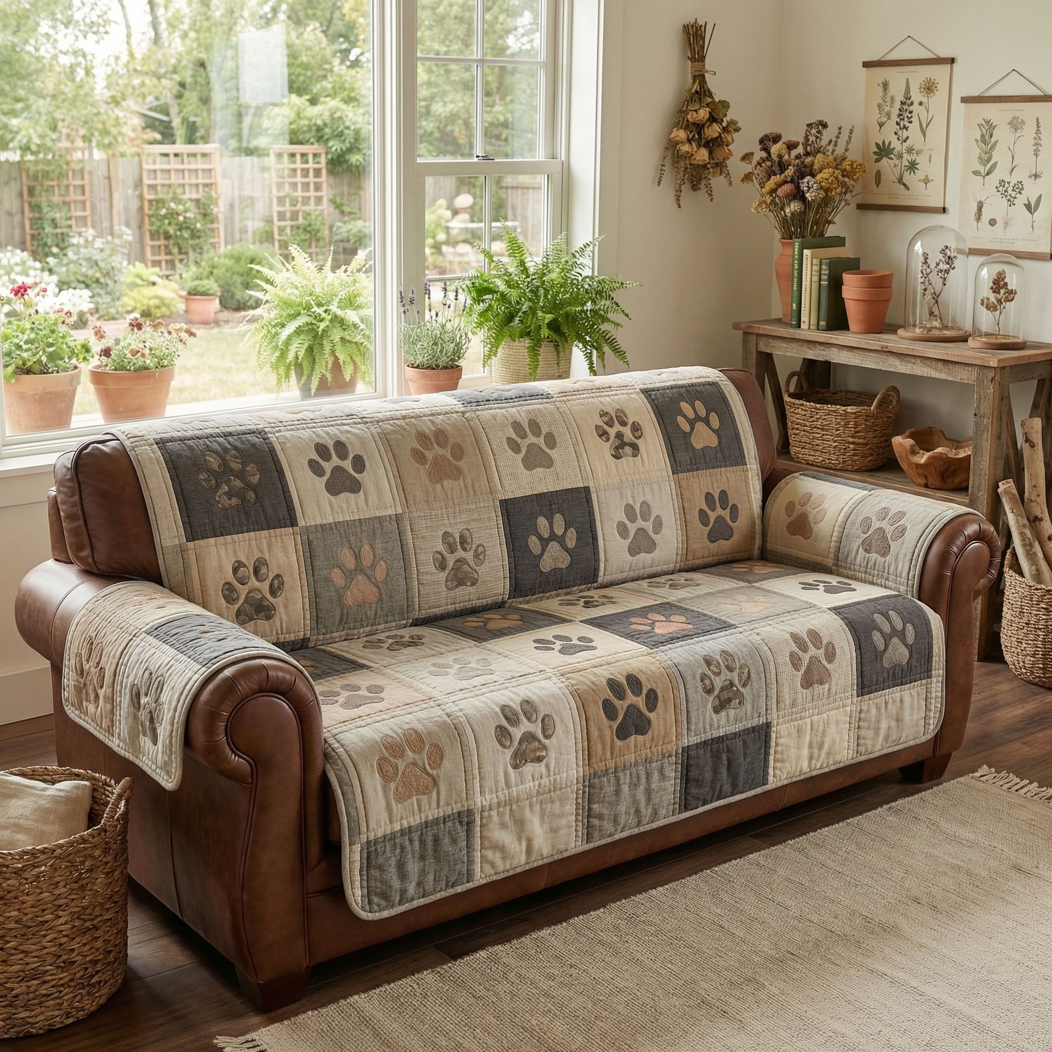 Loyal Paw Patchwork Quilted Sofa Cover Room Room Decor Ideas Gift For Living Room - Tradiviet